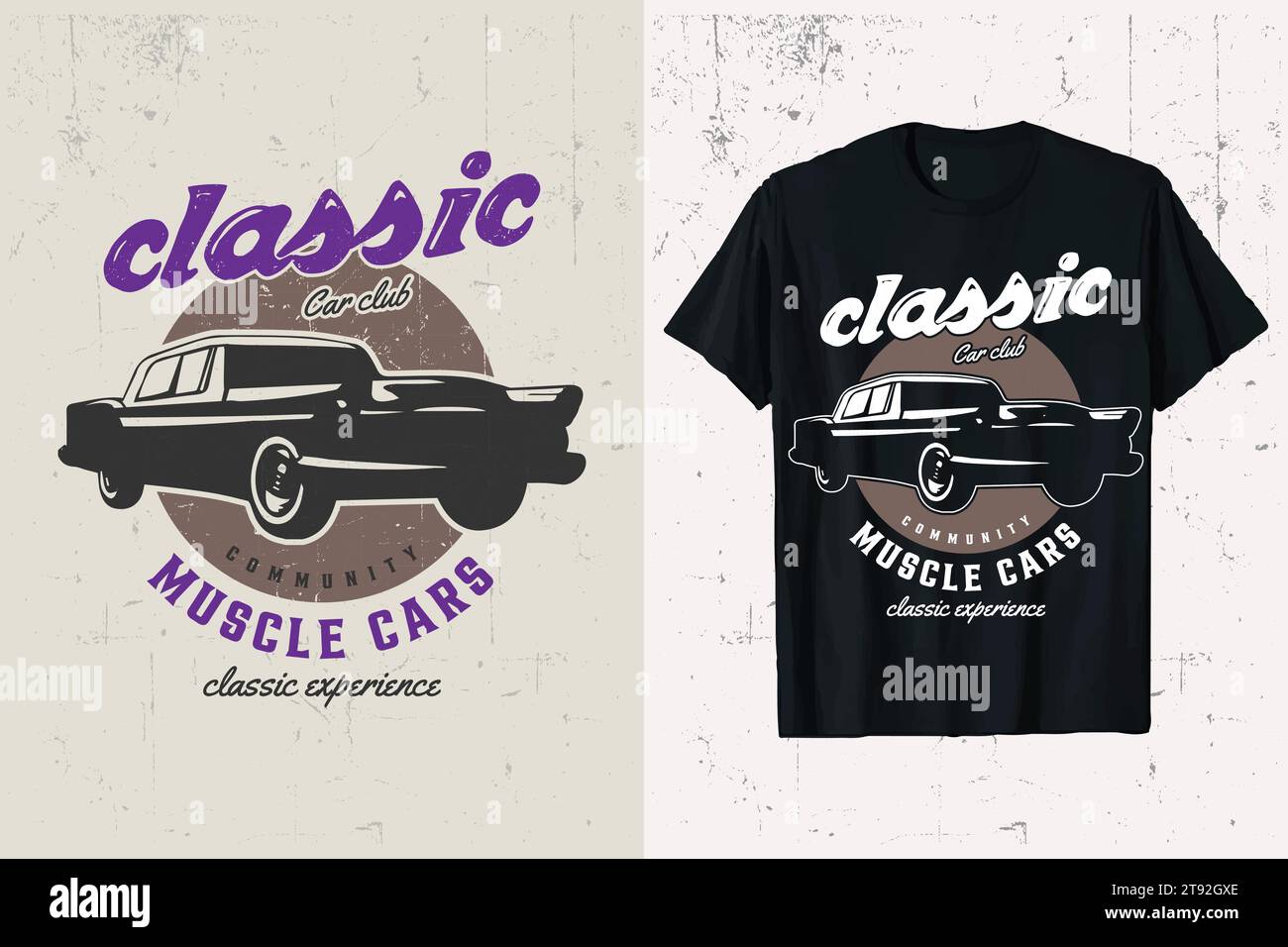 T-shirt Muscle Classic per auto. Auto d'epoca americana vettoriale, stampe grafiche della t-shirt delle vecchie auto in bianco e nero. Illustrazione Vettoriale