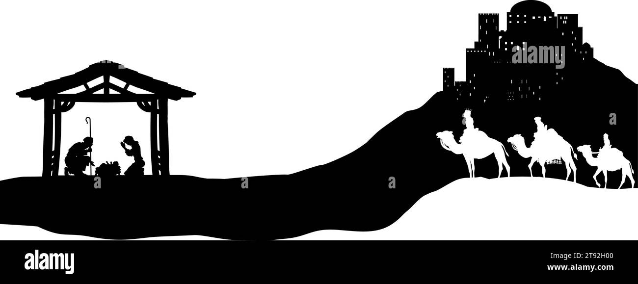 Presepe natalizio Bethlehem Manger Wise Men Illustrazione Vettoriale