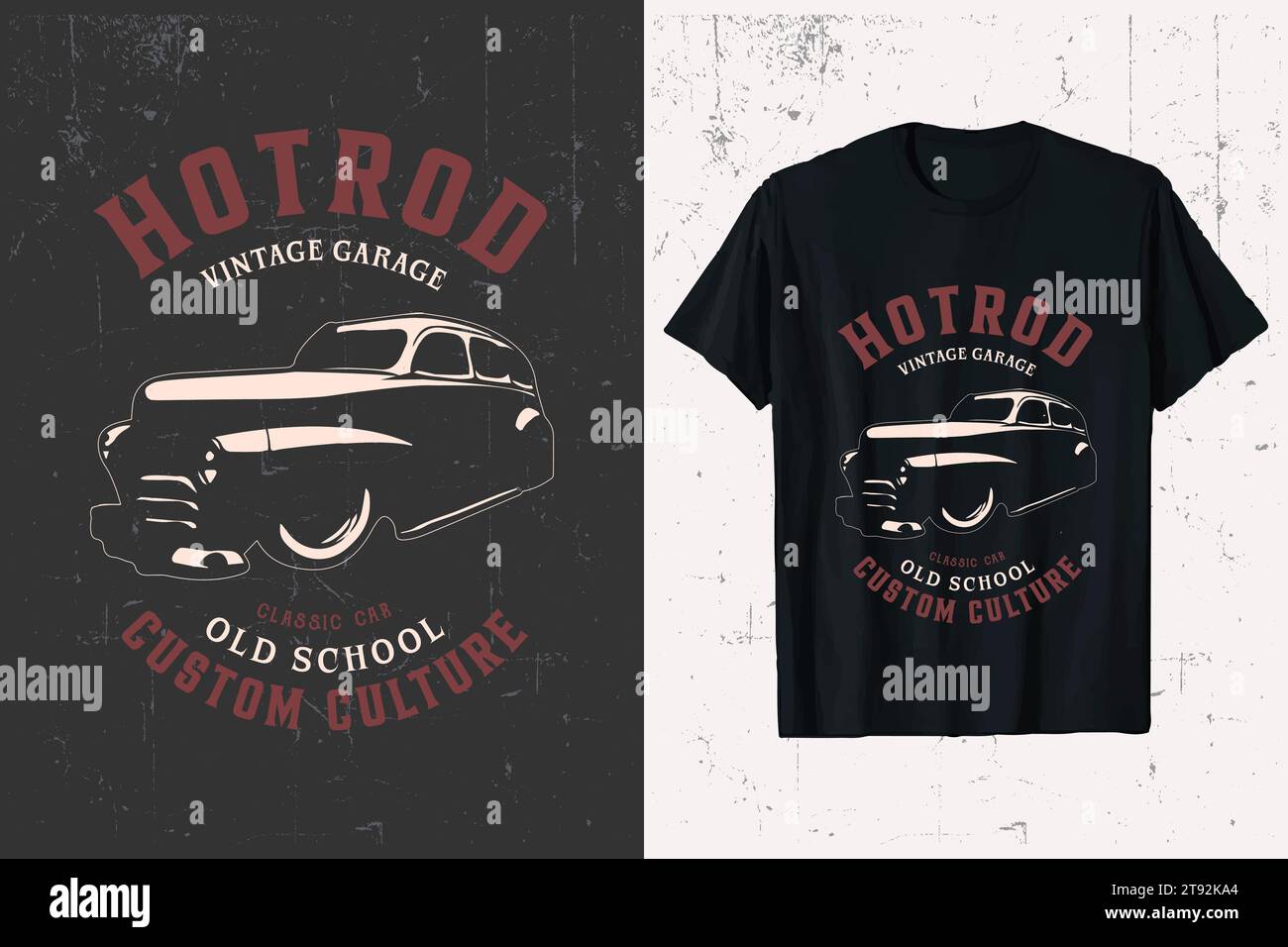 t-shirt con grafica vettoriale hotrod per auto. Illustrazione Vettoriale