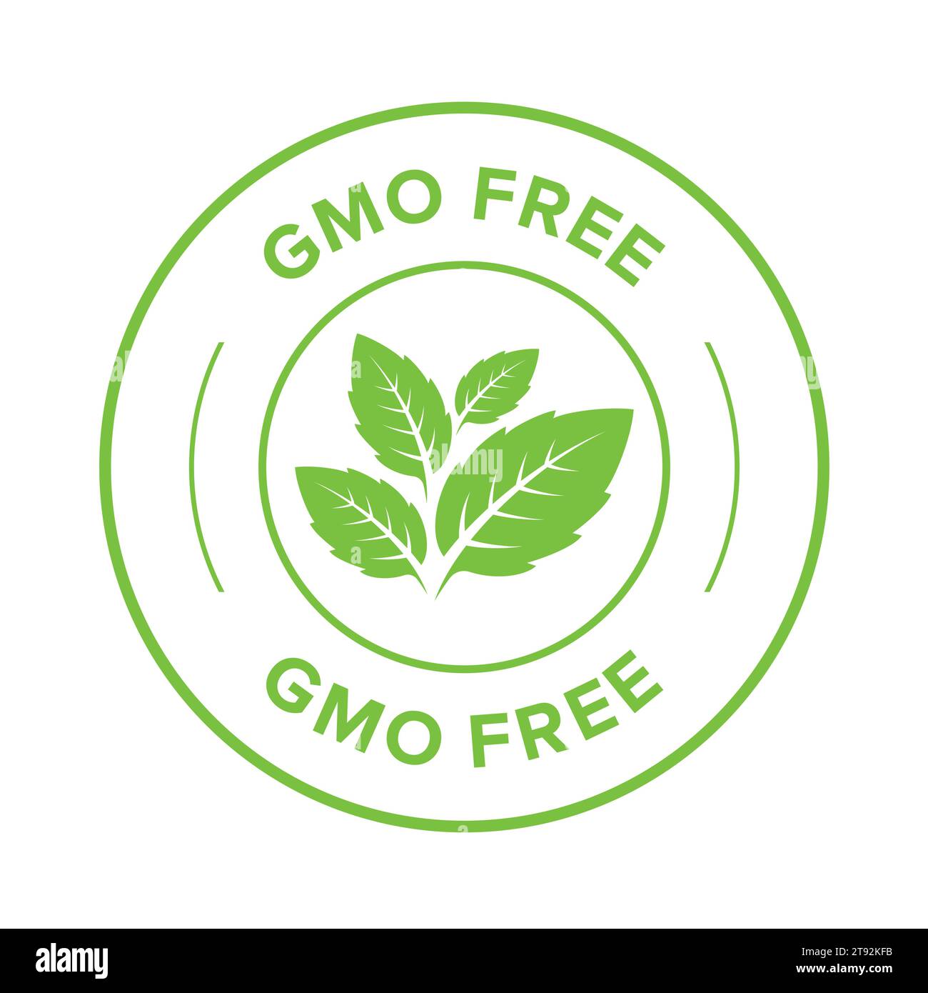 Icona senza OGM. Segno del logo Vector Green Leaf non OGM per il design della confezione di alimenti sani. Illustrazione Vettoriale