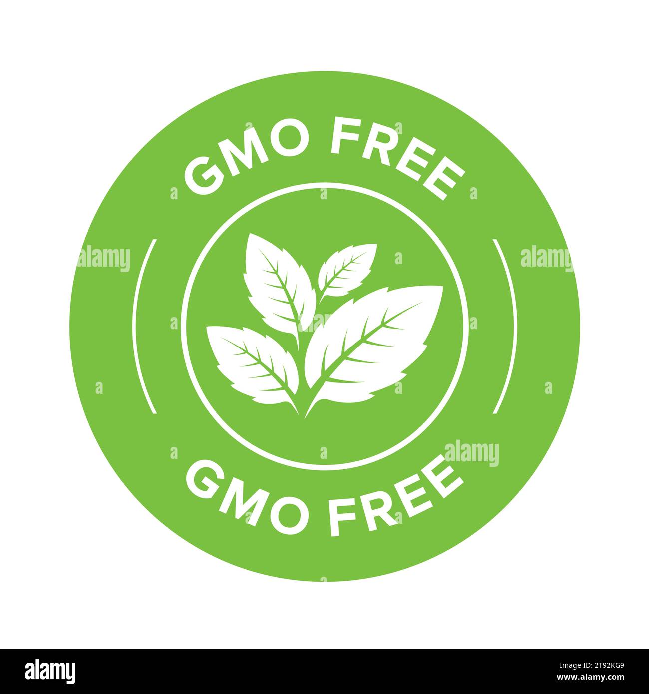 Icona senza OGM. Segno del logo Vector Green Leaf non OGM per il design della confezione di alimenti sani. Illustrazione Vettoriale