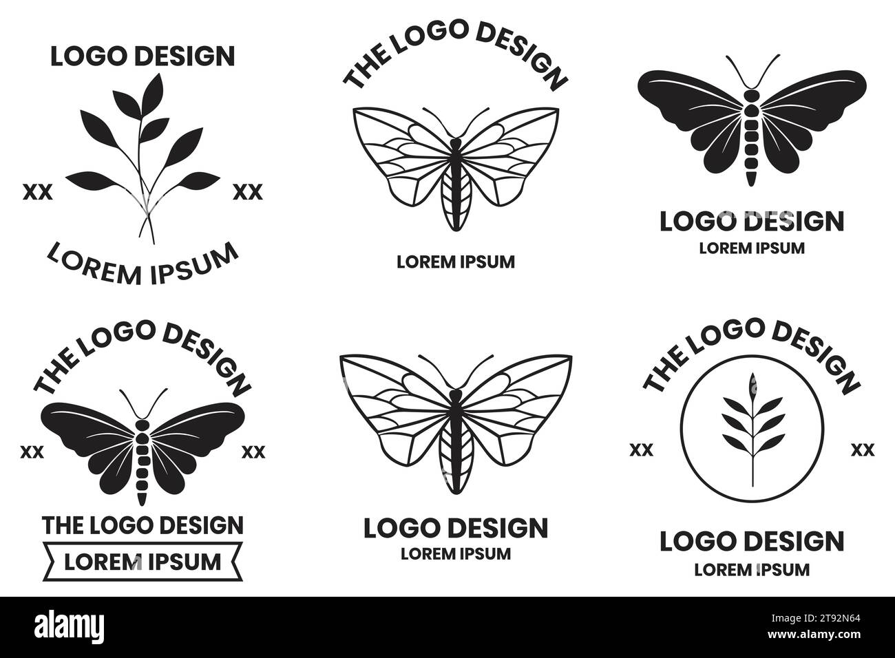 Logo a farfalla in stile femminile isolato sullo sfondo Illustrazione Vettoriale
