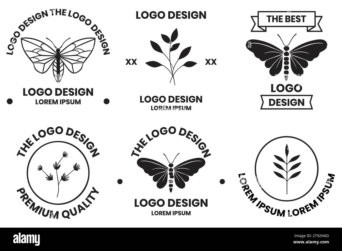 Logo a farfalla in stile femminile isolato sullo sfondo Illustrazione Vettoriale