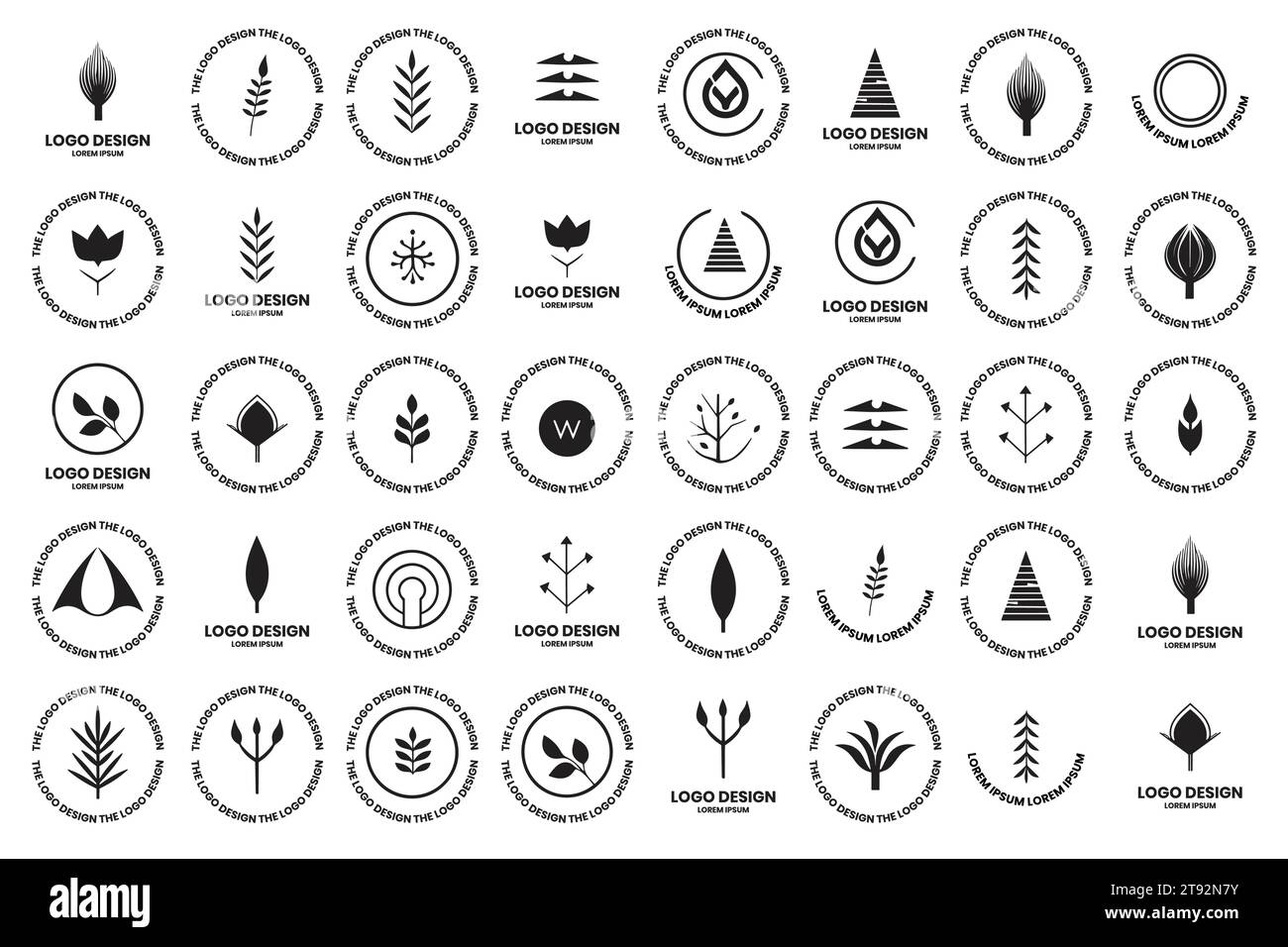 Logo foglia e fiore in stile femminile isolato sullo sfondo Illustrazione Vettoriale