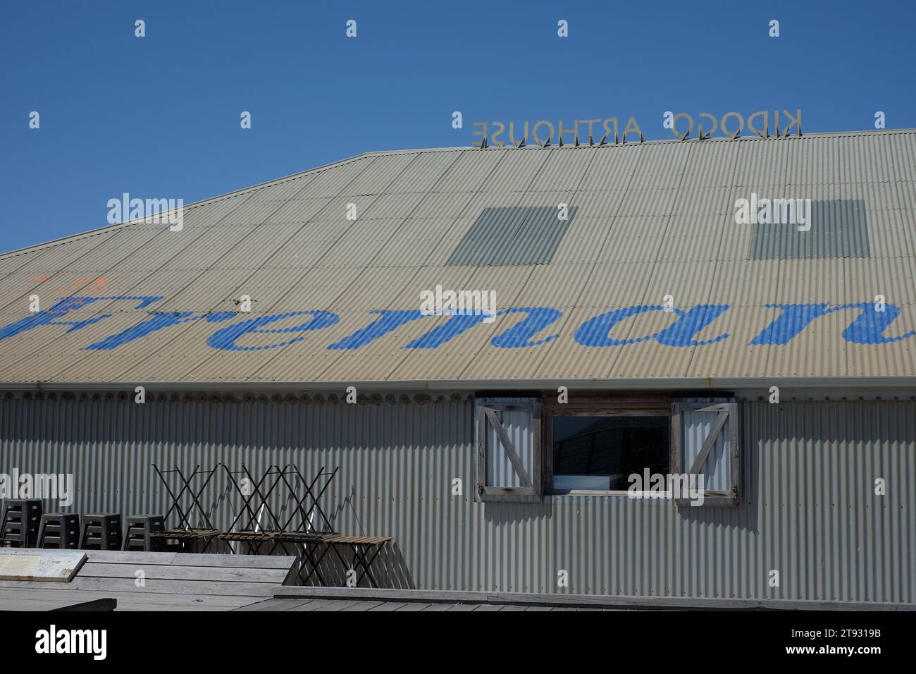 Il negozio di cherosene calcareo - un ferro ondulato, edificio storico, attualmente il Kidogo Arthouse, Fremantle Foto Stock
