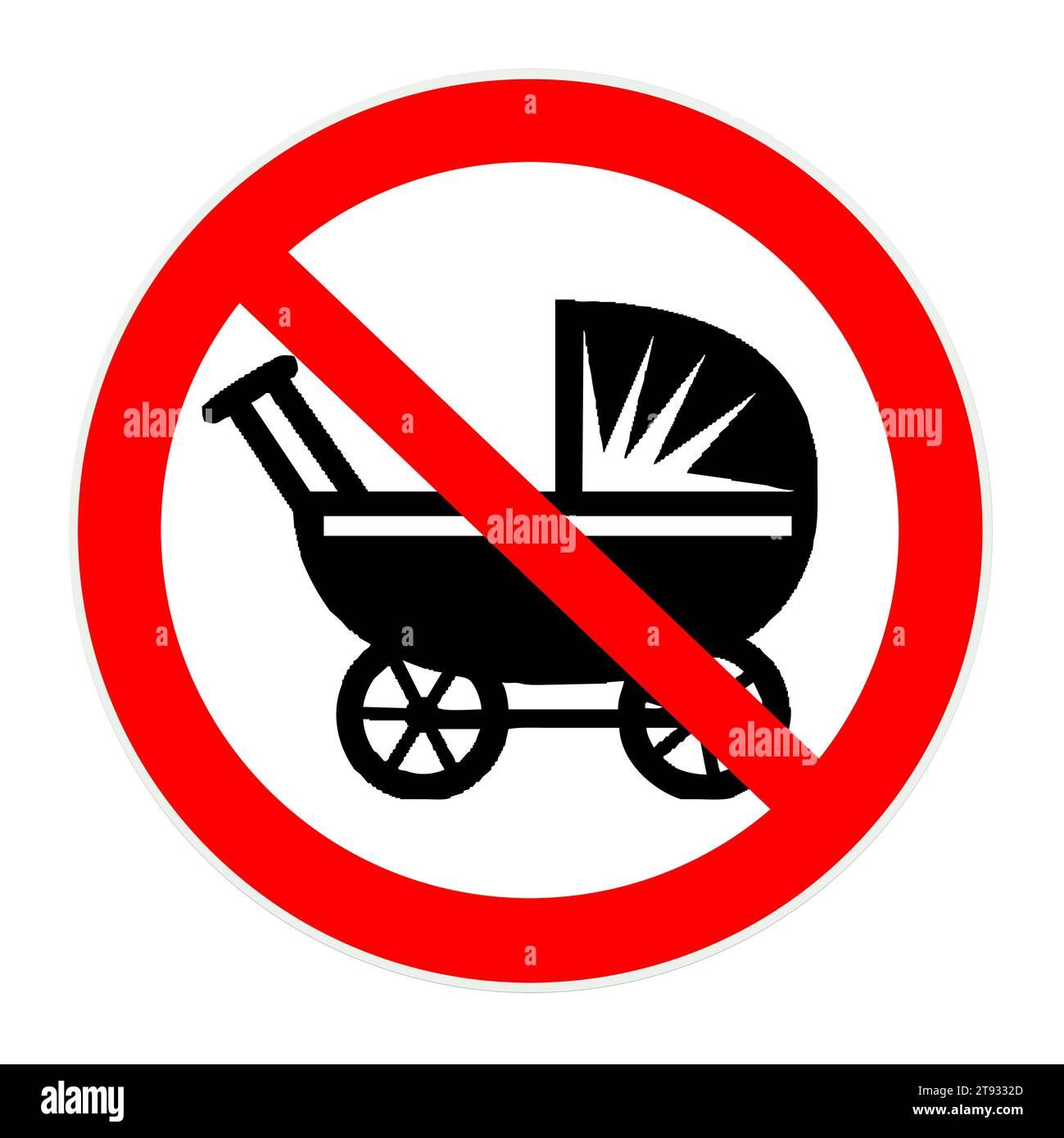 Cartello di divieto con carrello per bambini, illustrazione 2D. Foto Stock