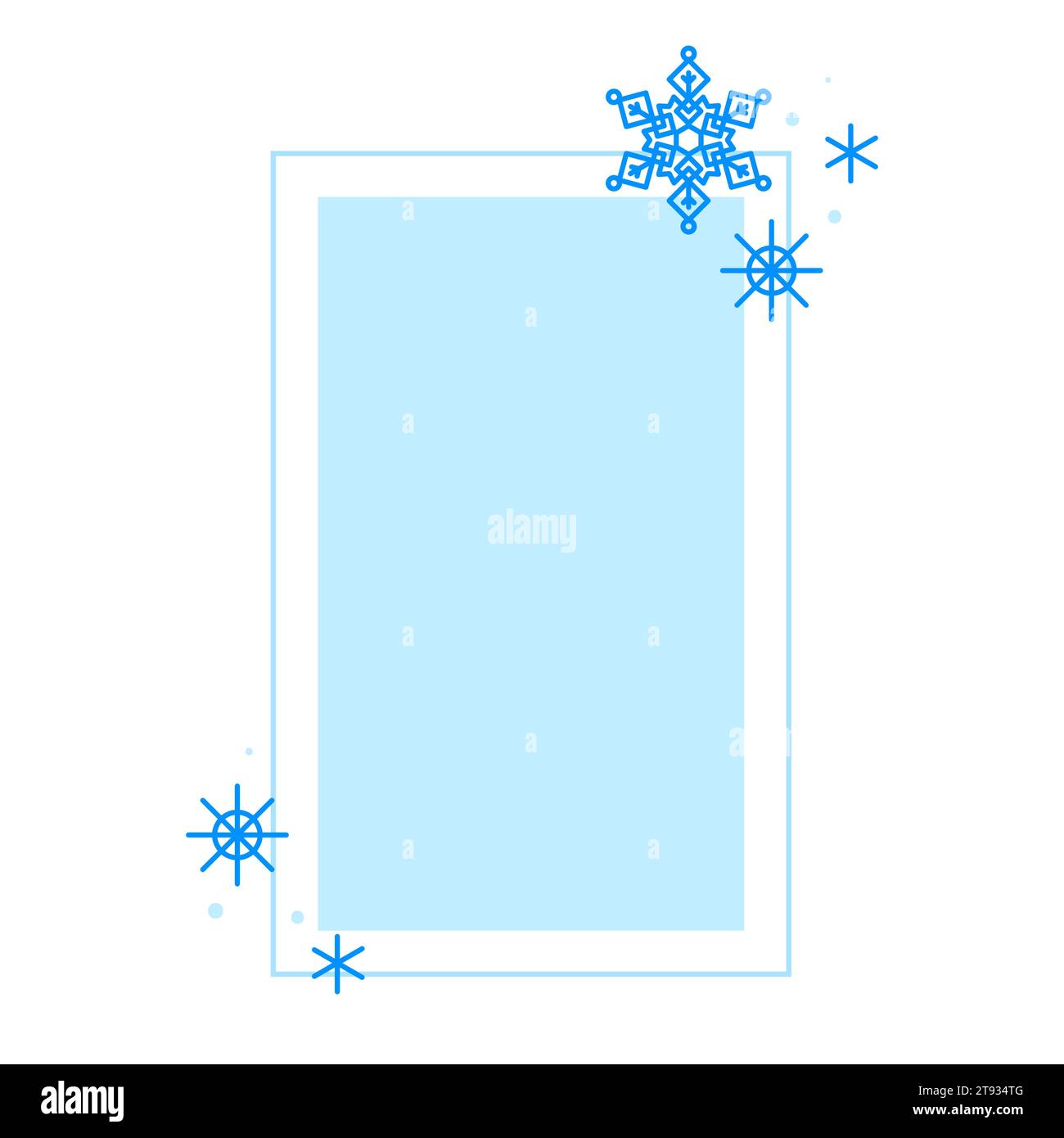 Cornice rettangolare blu lineare per Natale invernale con fiocco di neve, elementi moderni minimalisti e forme geometriche. Scintilla vettoriale per i social network Illustrazione Vettoriale