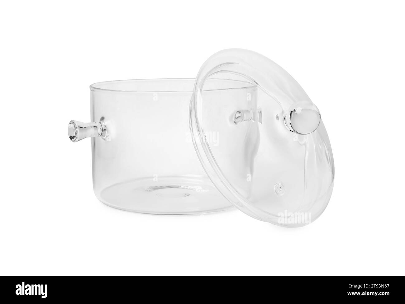 Un recipiente di vetro con coperchio isolato su bianco Foto Stock
