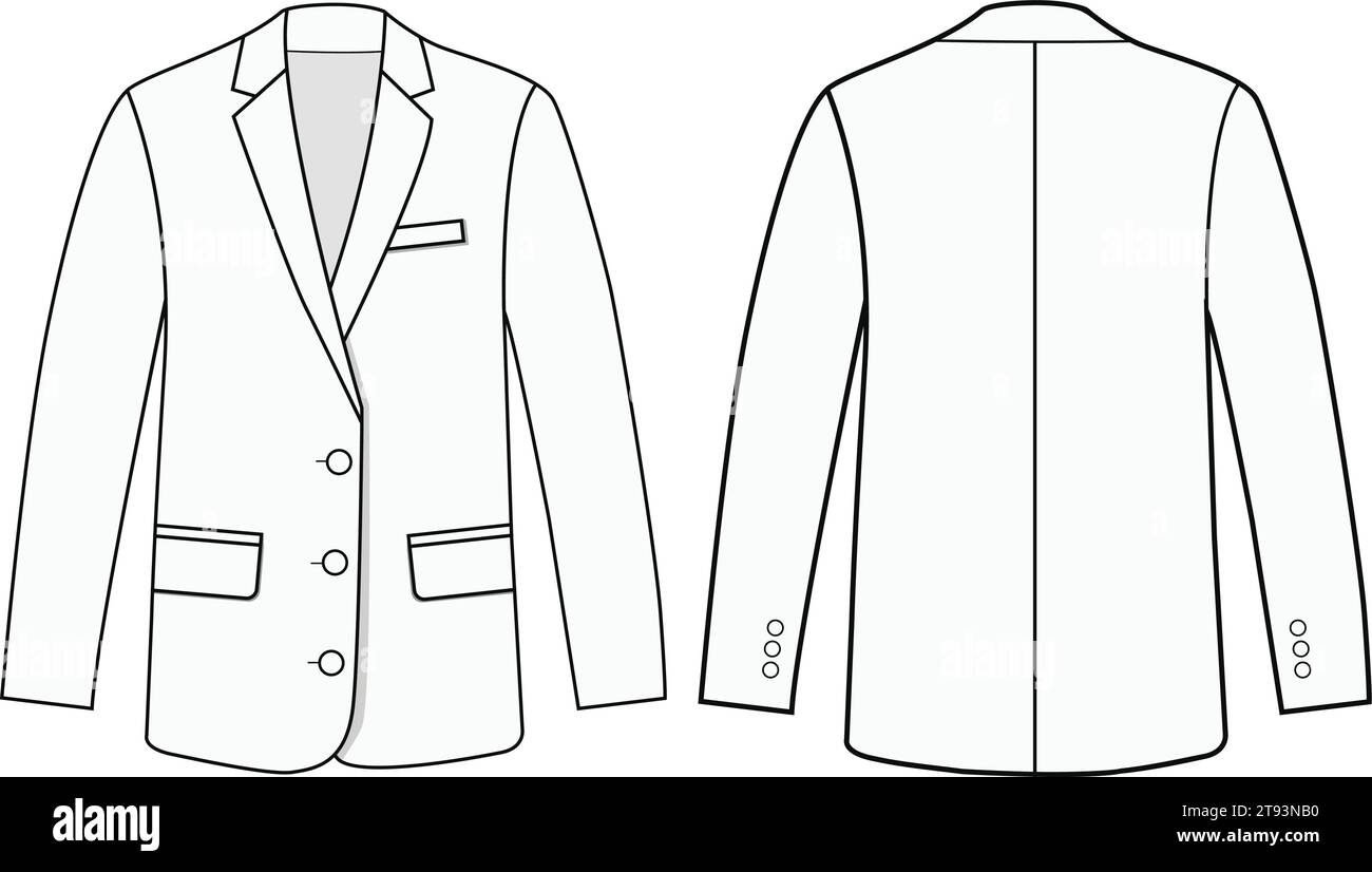 La linea blazer Vector delinea la collezione di blazer al seno per grafici delle taglie disegno mockup con illustrazione blazer Illustrazione Vettoriale