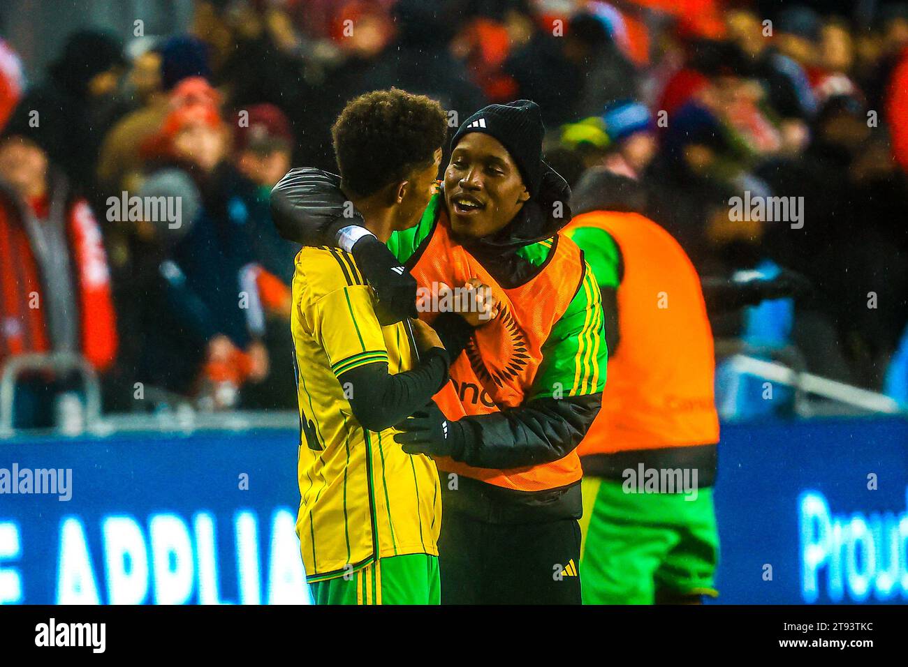 Toronto, Ontario, Canada, 21 novembre 2023, Jamaica Player festeggia durante la partita DELLA CONCACAF NATION LEAGUE tra Canada e Giamaica al BMO Field. Foto Stock