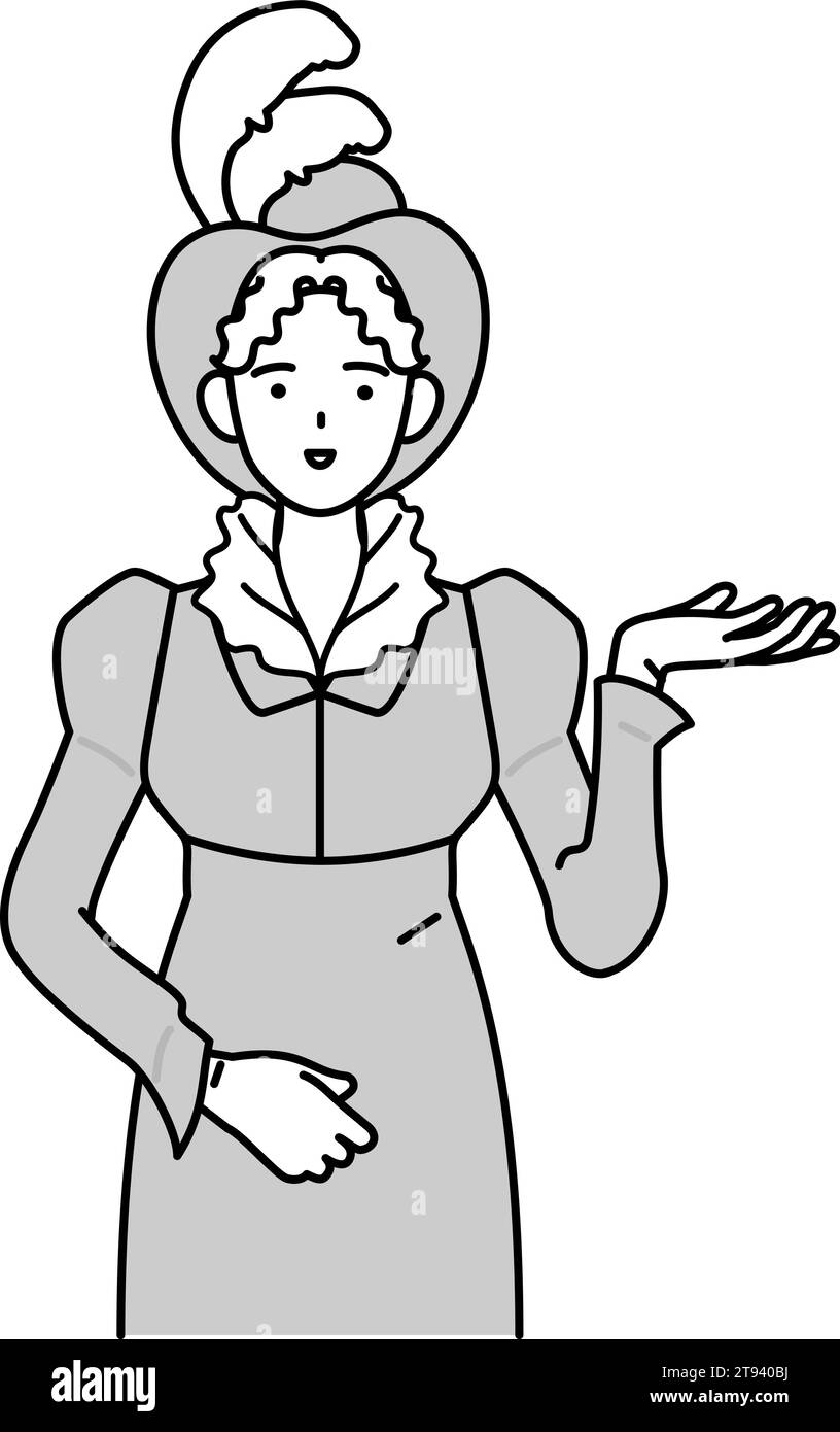 Conversazione inglese, donna dall'aspetto aristocratico del XIX secolo che chiede aiuto nell'inglese classico, Vector Illustration Illustrazione Vettoriale