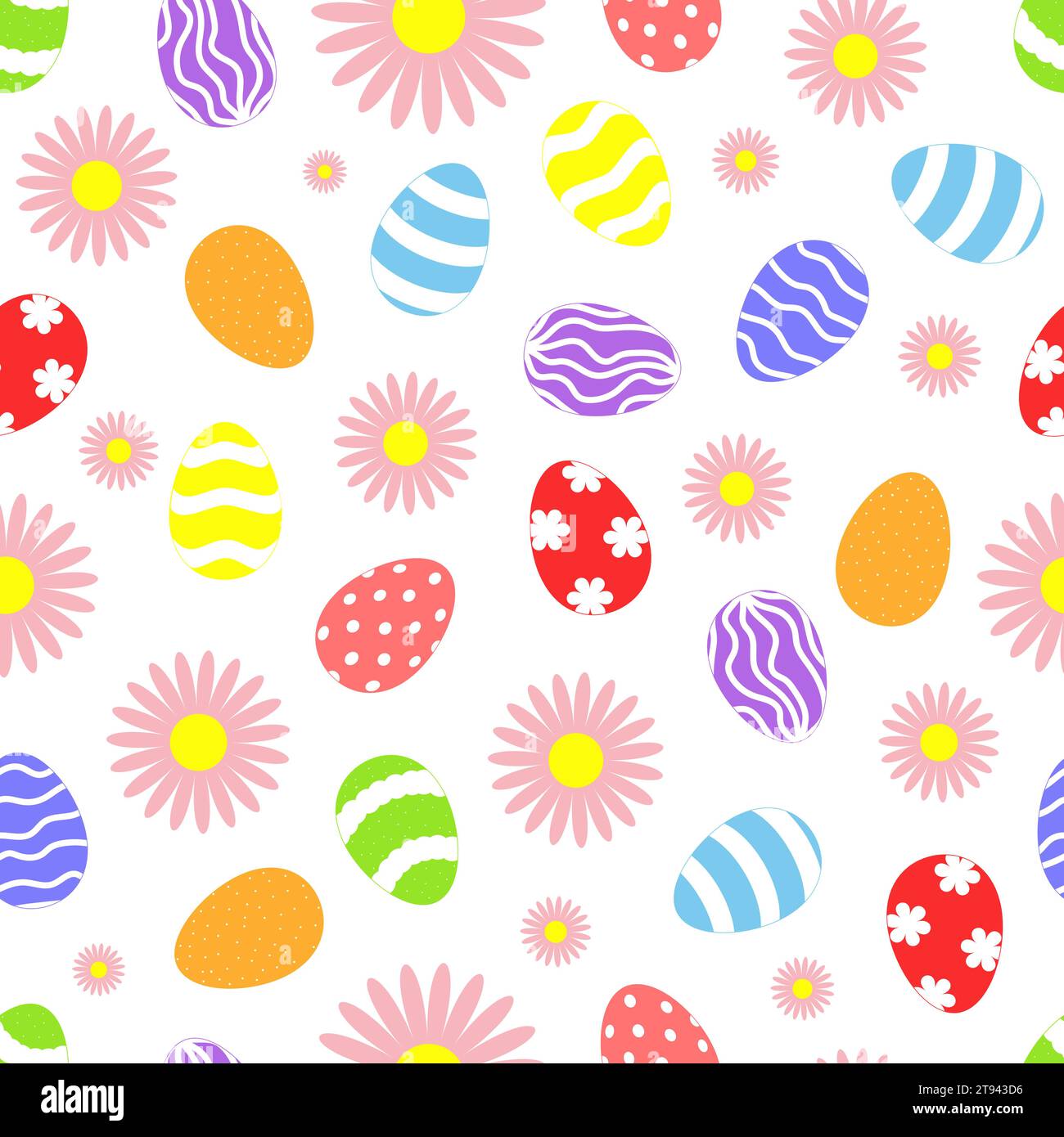 Motivo vettoriale senza cuciture con uova di Pasqua e fiori rosa. Buon giorno di pasqua Illustrazione Vettoriale