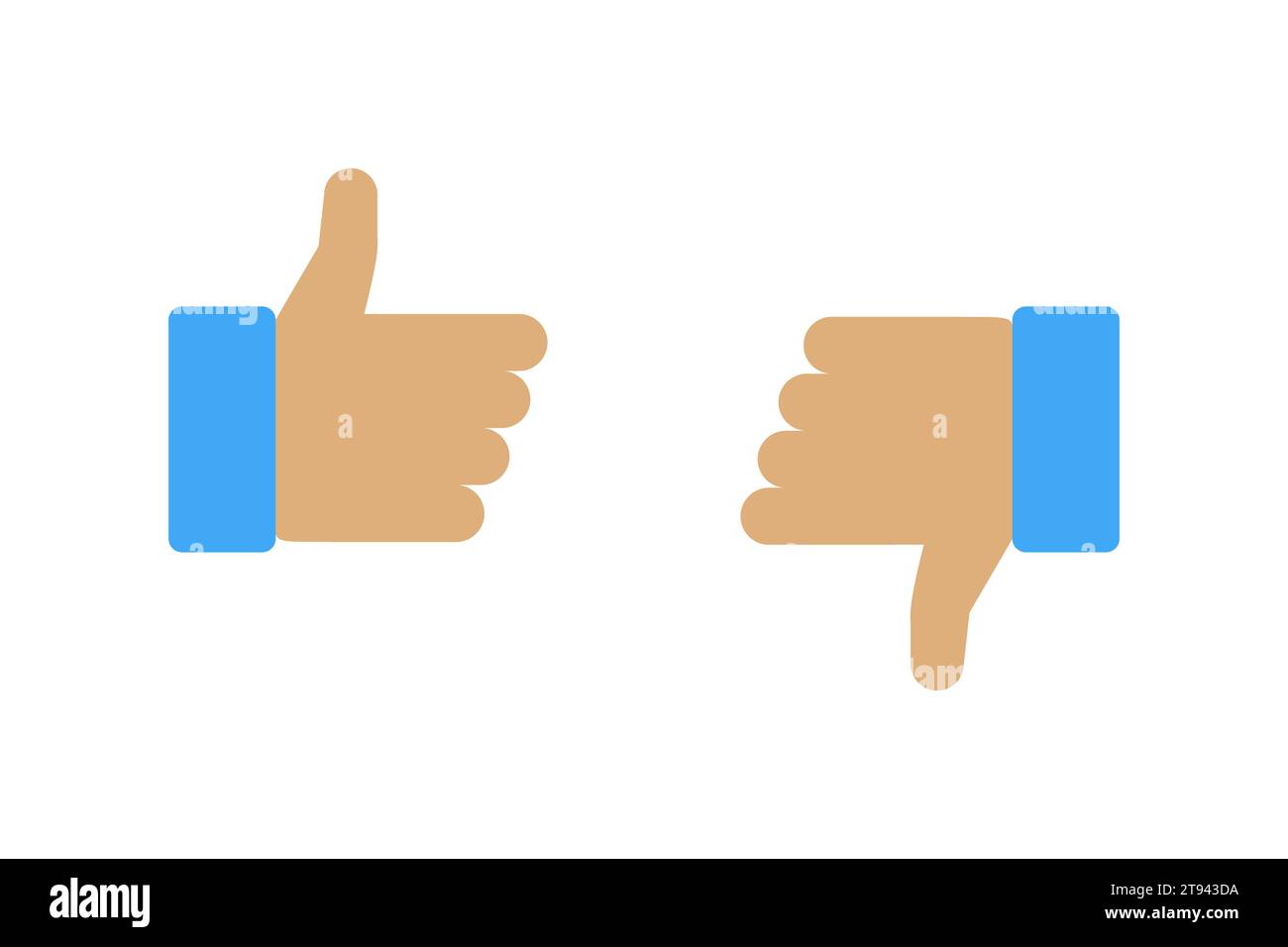 Cartone animato con un pollice su e giù con un gesto. Voto o voto segni di disegno. Illustrazione vettoriale Illustrazione Vettoriale