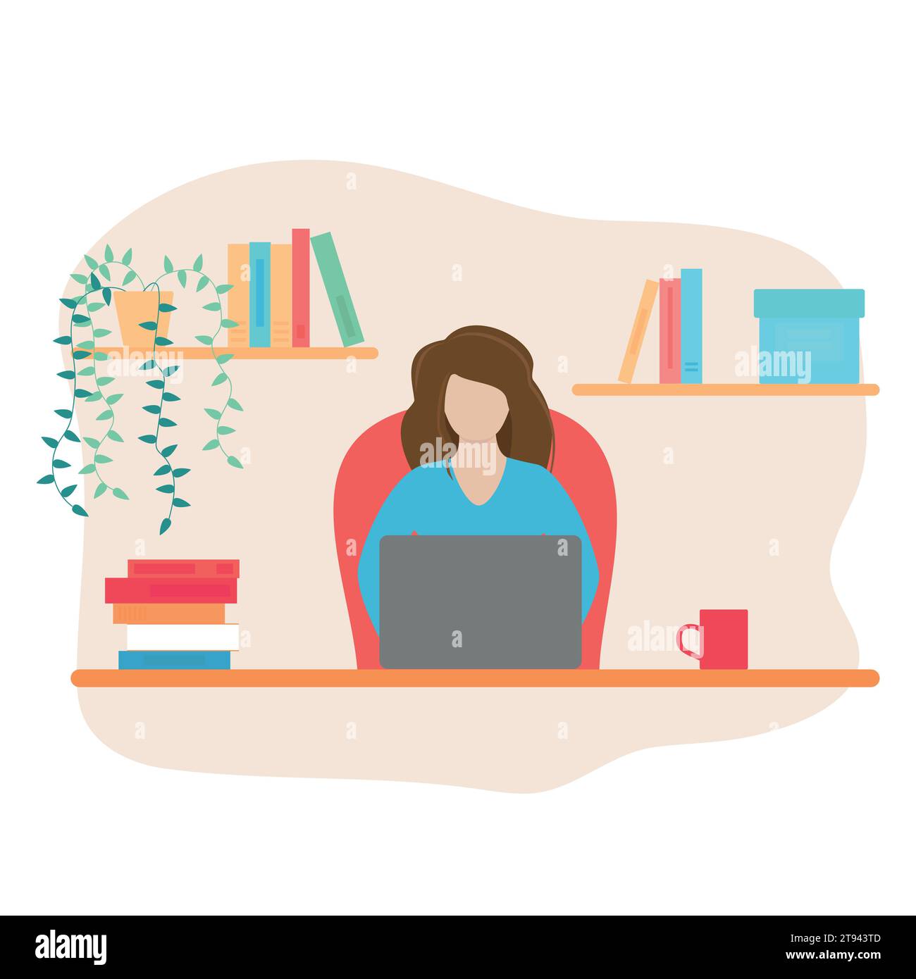 Illustrazione vettoriale. Una ragazza con un computer. Formazione online. Illustrazione Vettoriale