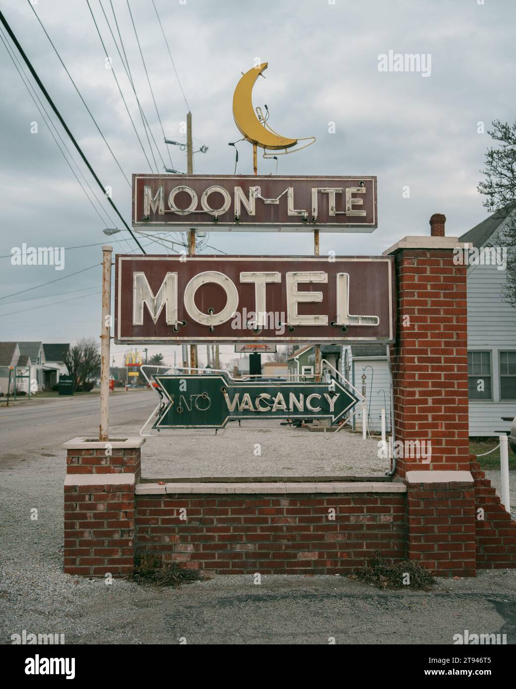 Cartello d'epoca Moon-Lite Motel, Versailles, Indiana Foto Stock