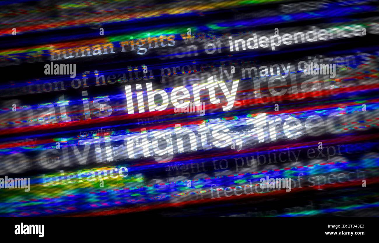 Libertà di parola libertà diritti umani tolleranza indipendenza. Titoli di notizie internazionali media astratti Concept illustrazione 3D. Foto Stock