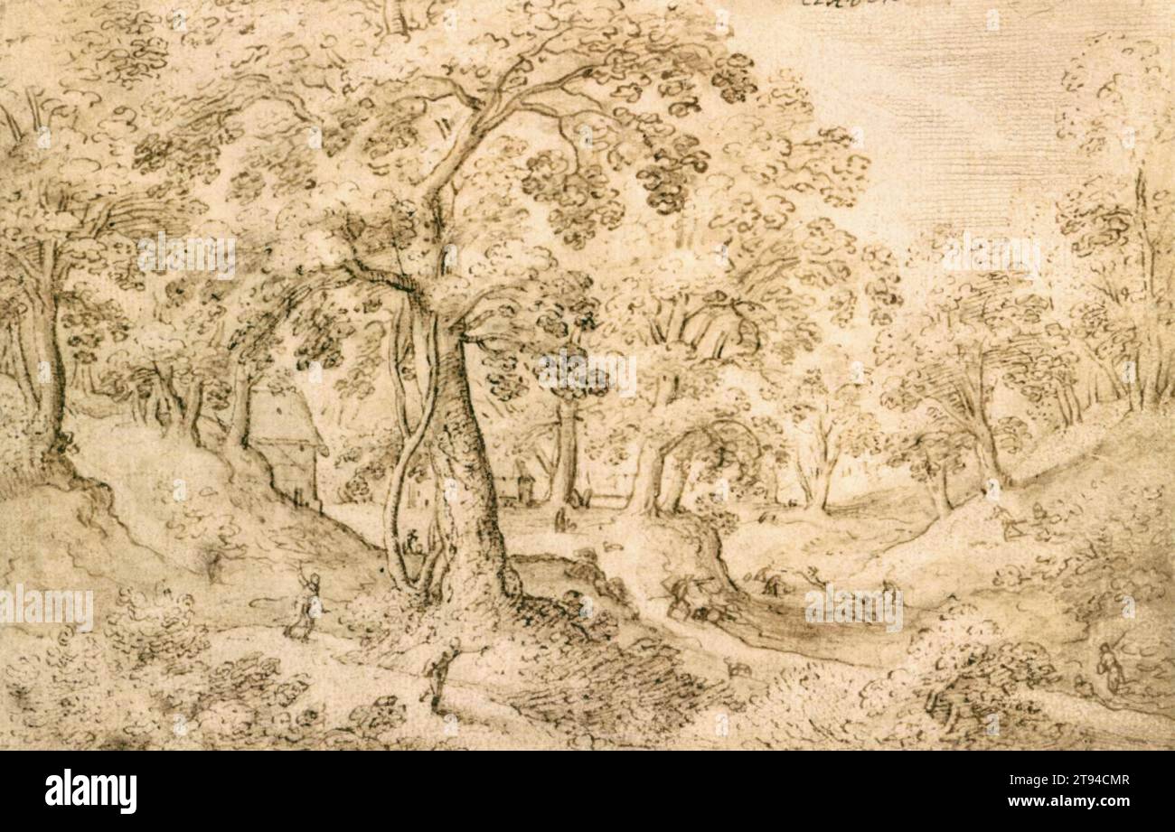 Paesaggio con cacciatori degli anni '1580 di Hans Bol Foto Stock