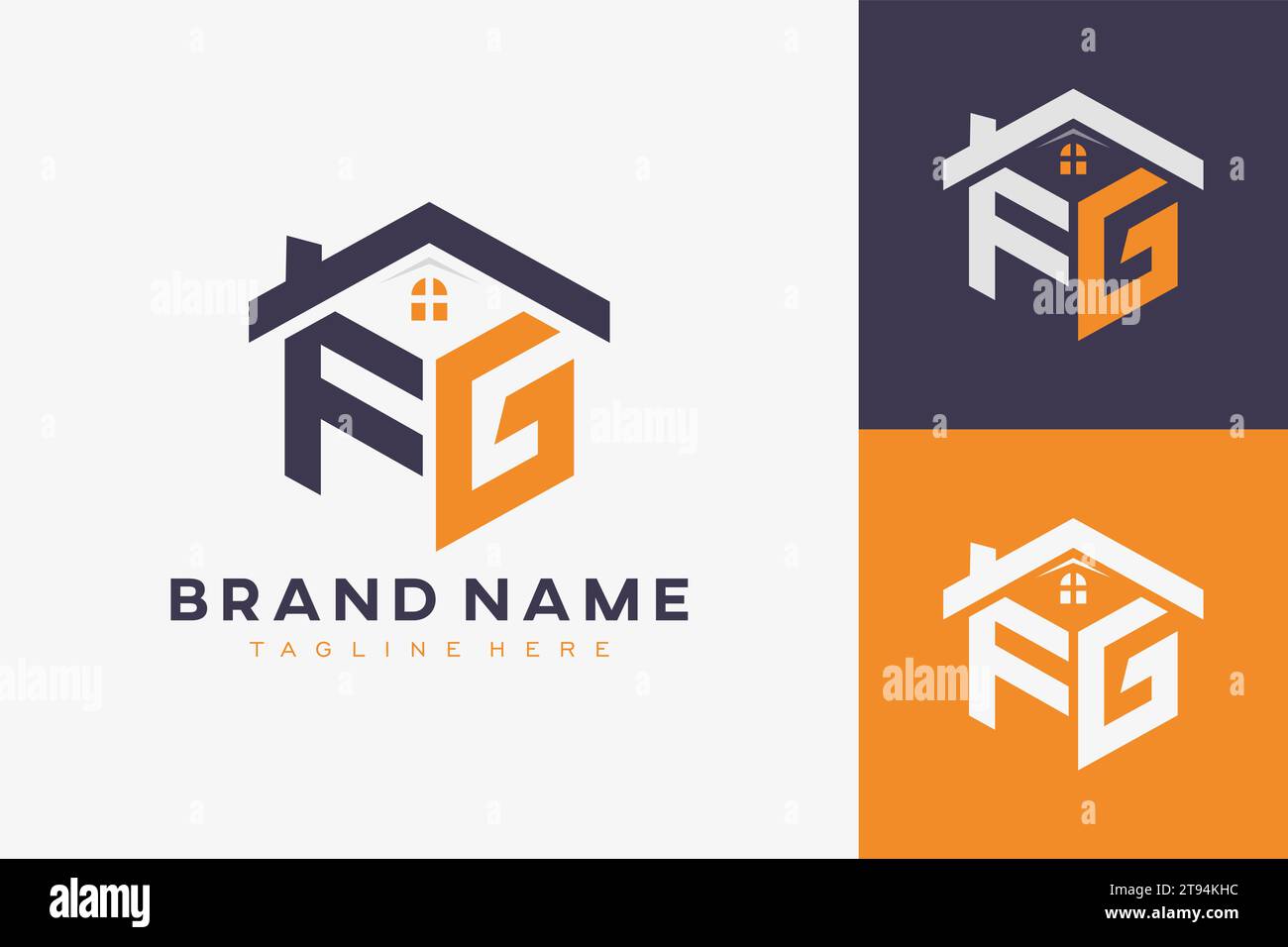 Logo Hexagon FG House monogram per l'identità immobiliare, immobiliare, edilizia. iniziale a forma di casella con icone fav. grafico vettoriale Illustrazione Vettoriale