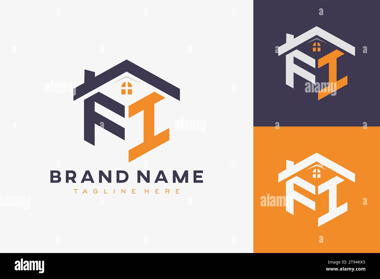 Logo Hexagon FI House monogramma per l'identità immobiliare, immobiliare, edilizia. iniziale a forma di casella con icone fav. grafico vettoriale Illustrazione Vettoriale