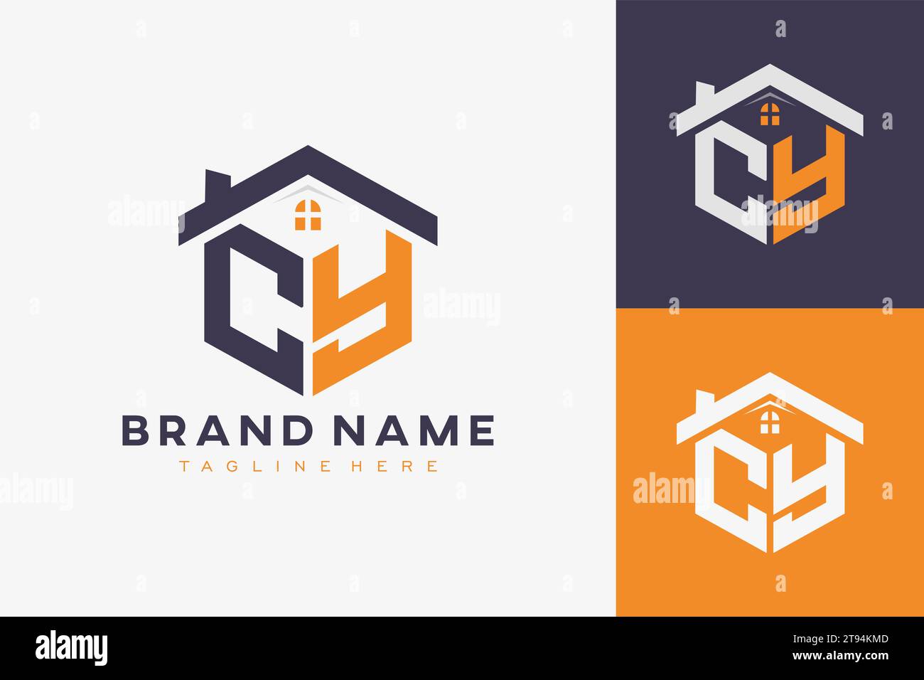 Logo Hexagon CY House monogramma per l'identità immobiliare, immobiliare, edilizia. iniziale a forma di casella con icone fav. grafico vettoriale Illustrazione Vettoriale