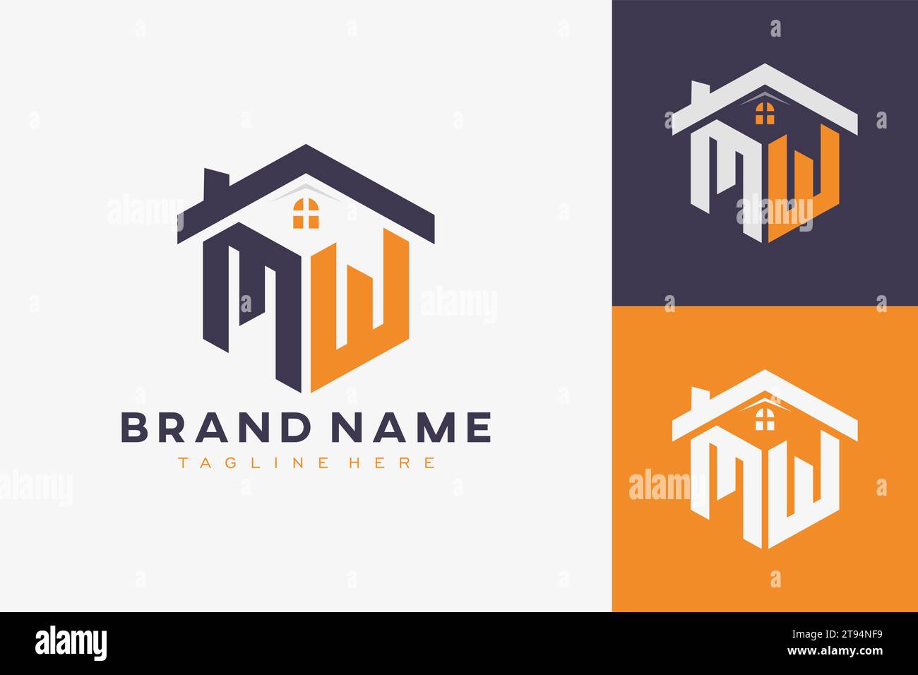 Logo Hexagon MW House monogramma per l'identità immobiliare, immobiliare, edilizia. iniziale a forma di casella con icone fav. grafico vettoriale Illustrazione Vettoriale