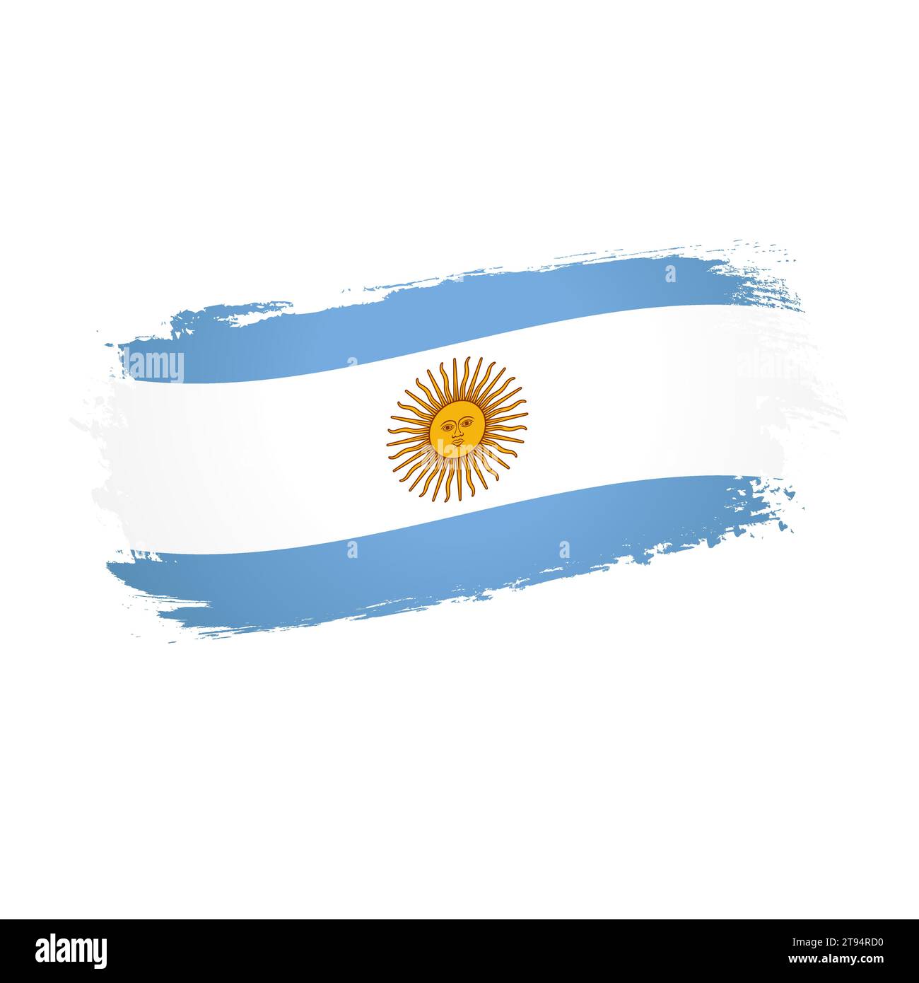 Bandiera argentina all'interno della maschera di ritaglio pennelli. Bandiera creativa dell'Argentina. Simbolo di viaggi d'affari. Concetto di segno sportivo. Stile disegnato a mano. Illustrazione Vettoriale