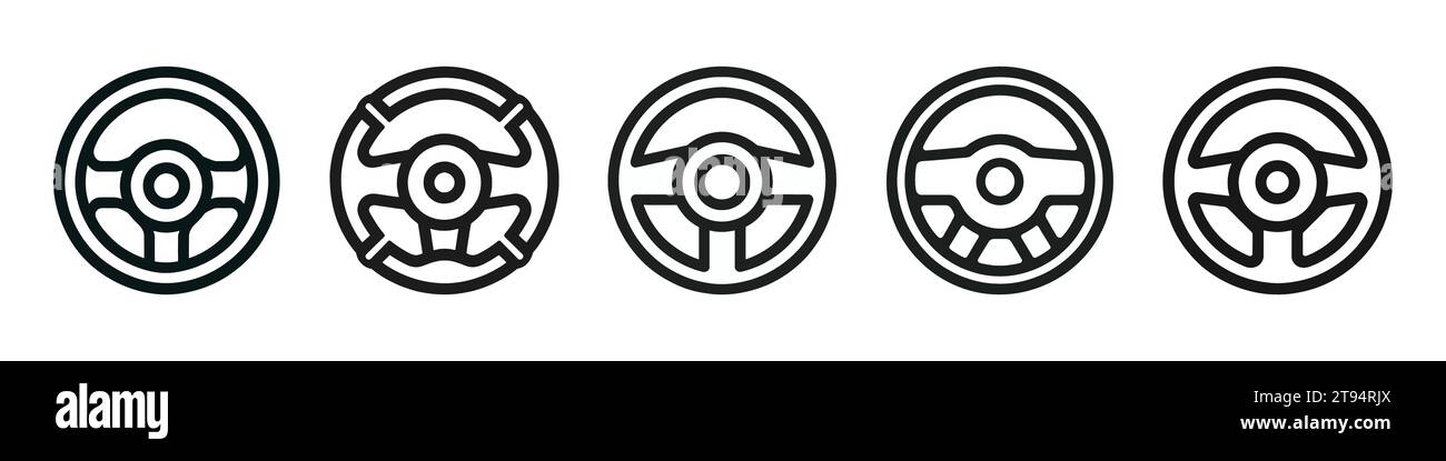 Set di icone sul volante. Modelli di logo auto isolati in stile piatto Illustrazione Vettoriale