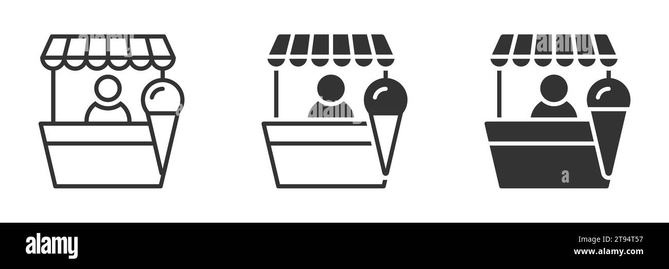 Icona del gelato al mercato di strada. Cibo di strada. Illustrazione vettoriale Illustrazione Vettoriale