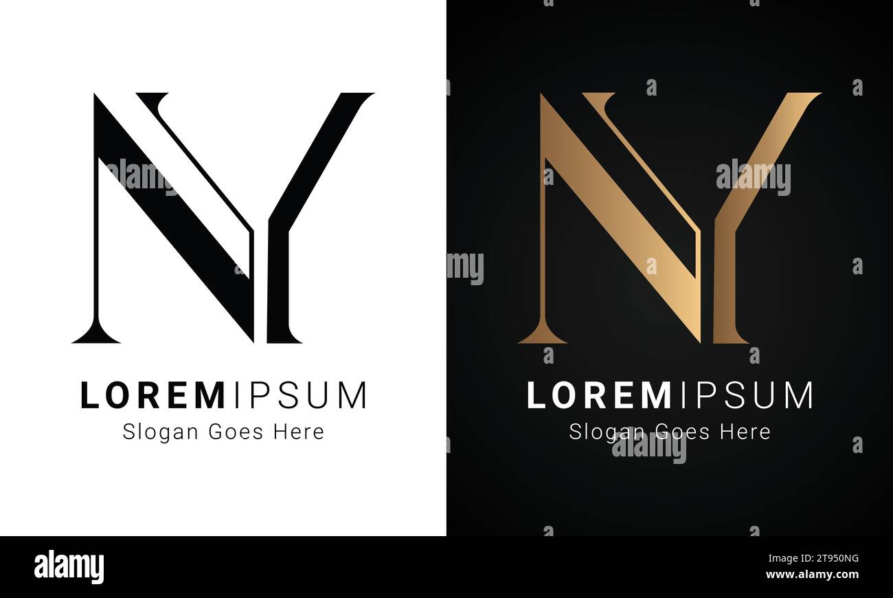 Design con logo monogramma Luxury Initial NY o YN Text Letter Illustrazione Vettoriale