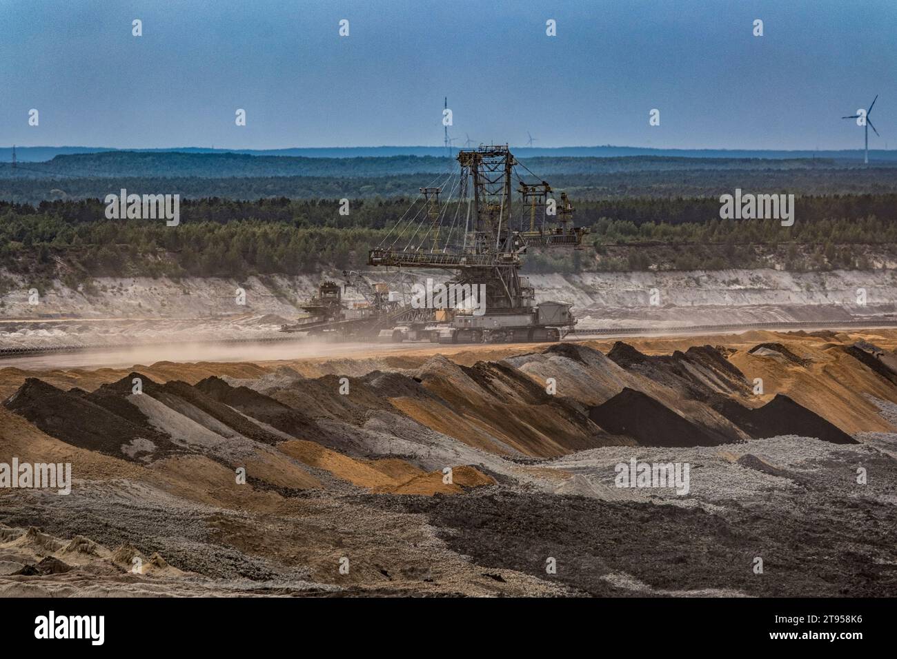 Miniere di superficie di carbone marrone Nochten di LEAG, Germania, Sassonia, Niederlausitz, Boxberg Foto Stock
