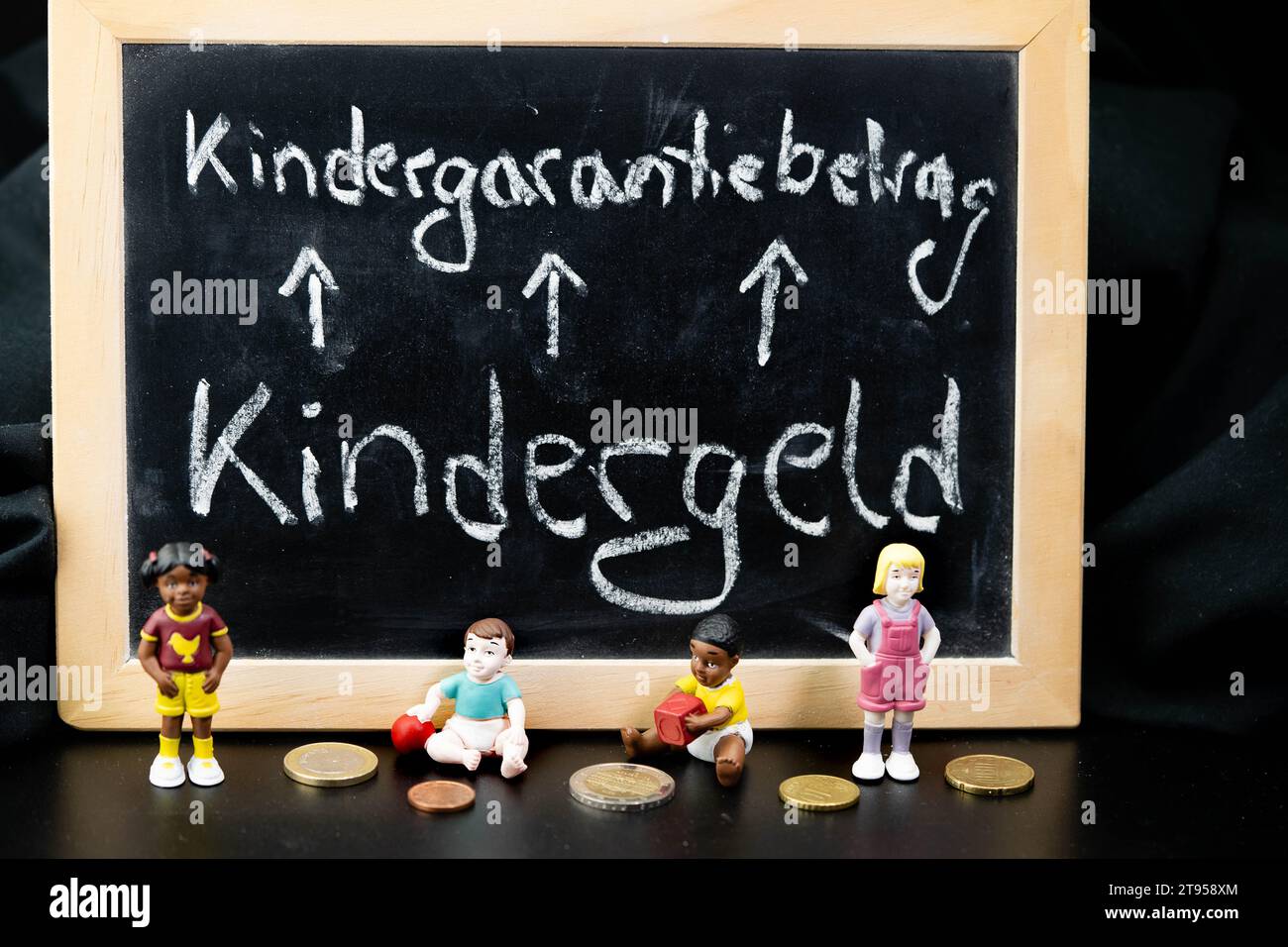 La lavagna con la scritta Child Benefit diventa Child Guarantee AMOUNT Foto Stock