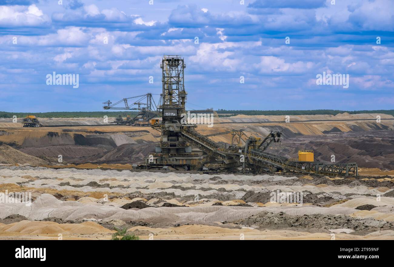 Spanditore per miniere di carbone di lignite Welzow-Sued der Lausitz energie Bergbau AG (LEAG), Germania, Sassonia, Niederlausitz, Welzow Foto Stock