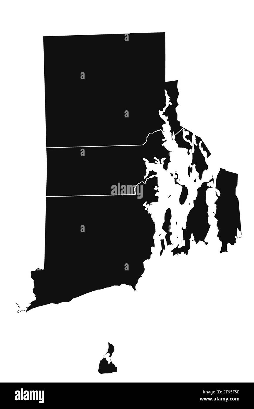 Mappa amministrativa del Rhode Island. Mappa nera del Rhode Island con forma rigida, mappa vuota, mappa vuota del Rhode Island Foto Stock