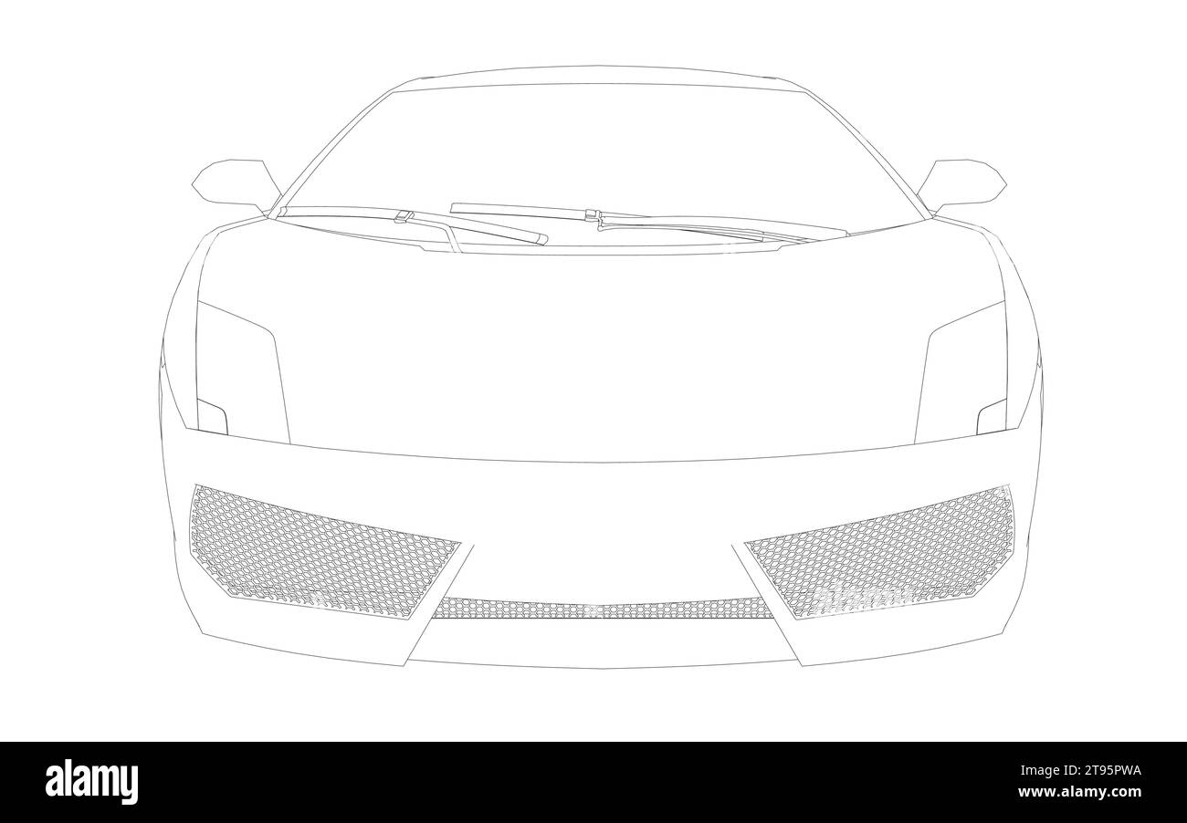 Modello vettoriale per auto sportive Coupé. Progetto di auto sportive. Auto su sfondo bianco. Modello di modello per il branding. Disegno di sagoma di auto veloce, auto sportiva fr Illustrazione Vettoriale