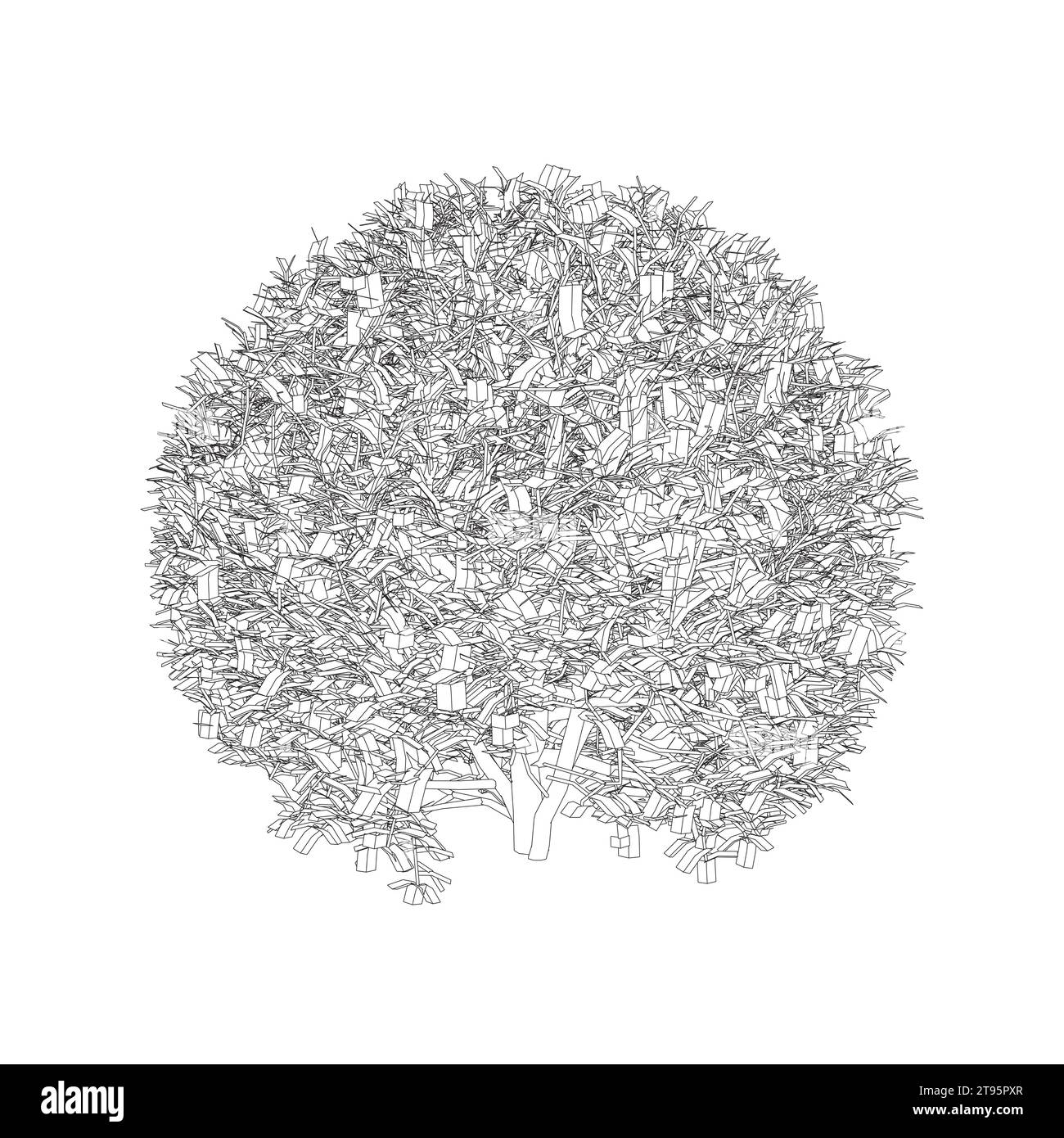 Albero decorativo di forma circolare costituito da linee nere isolate su sfondo bianco. Illustrazione vettoriale. Illustrazione Vettoriale