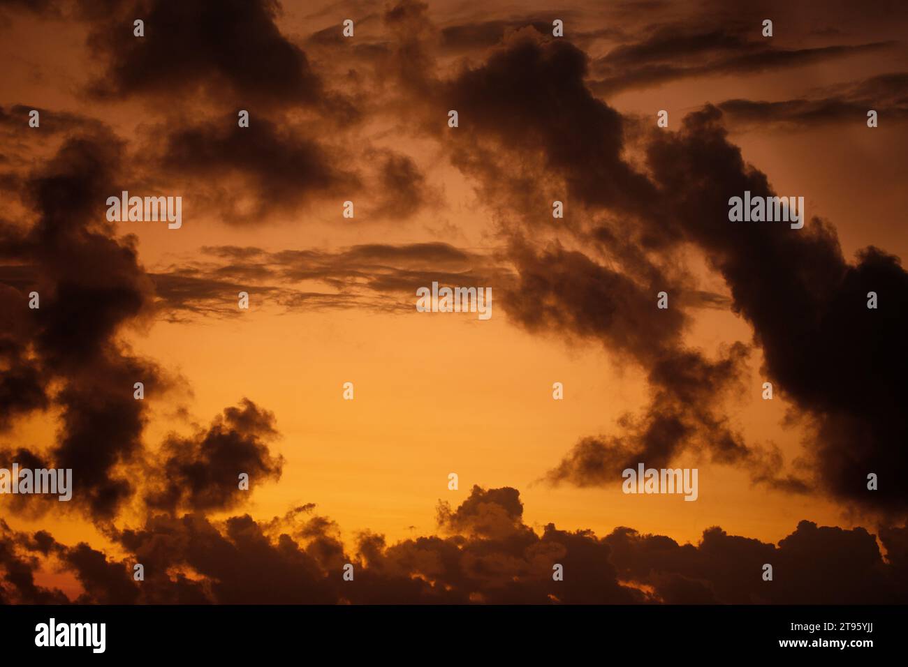 Cielo dorato al tramonto con bordo di nuvole scure. Foto di alta qualità Foto Stock