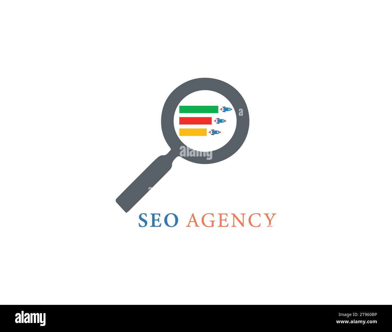 Logo SEO multicolore con lente d'ingrandimento Illustrazione Vettoriale