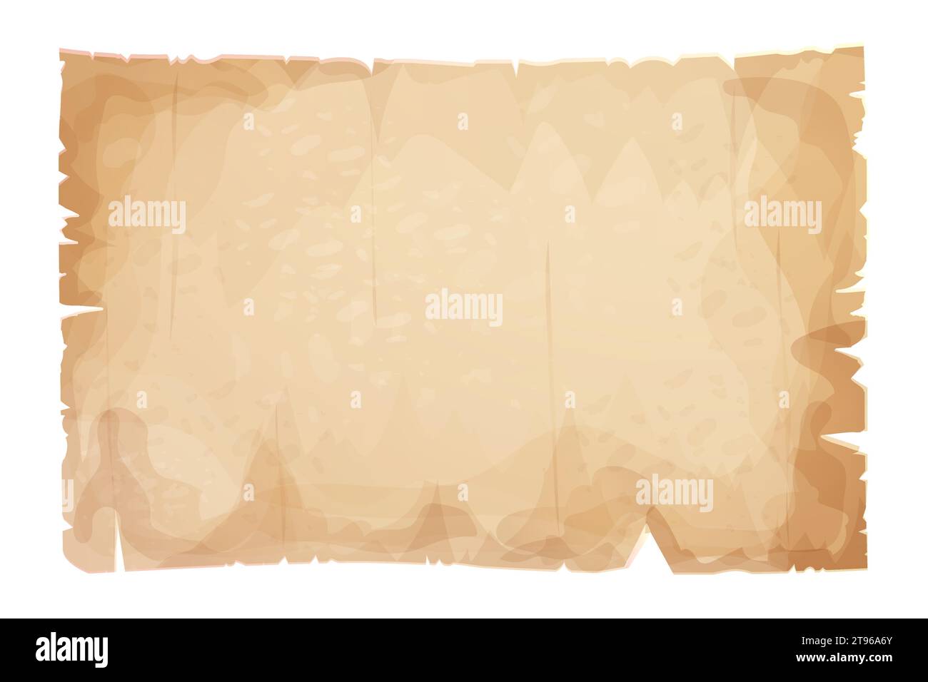 Carta pergamena, pezzi strappati, vecchio foglio in stile cartone animato, nota vuota testurizzata isolata su sfondo bianco. Elementi dell'interfaccia utente del gioco. Illustrazione vettoriale Illustrazione Vettoriale