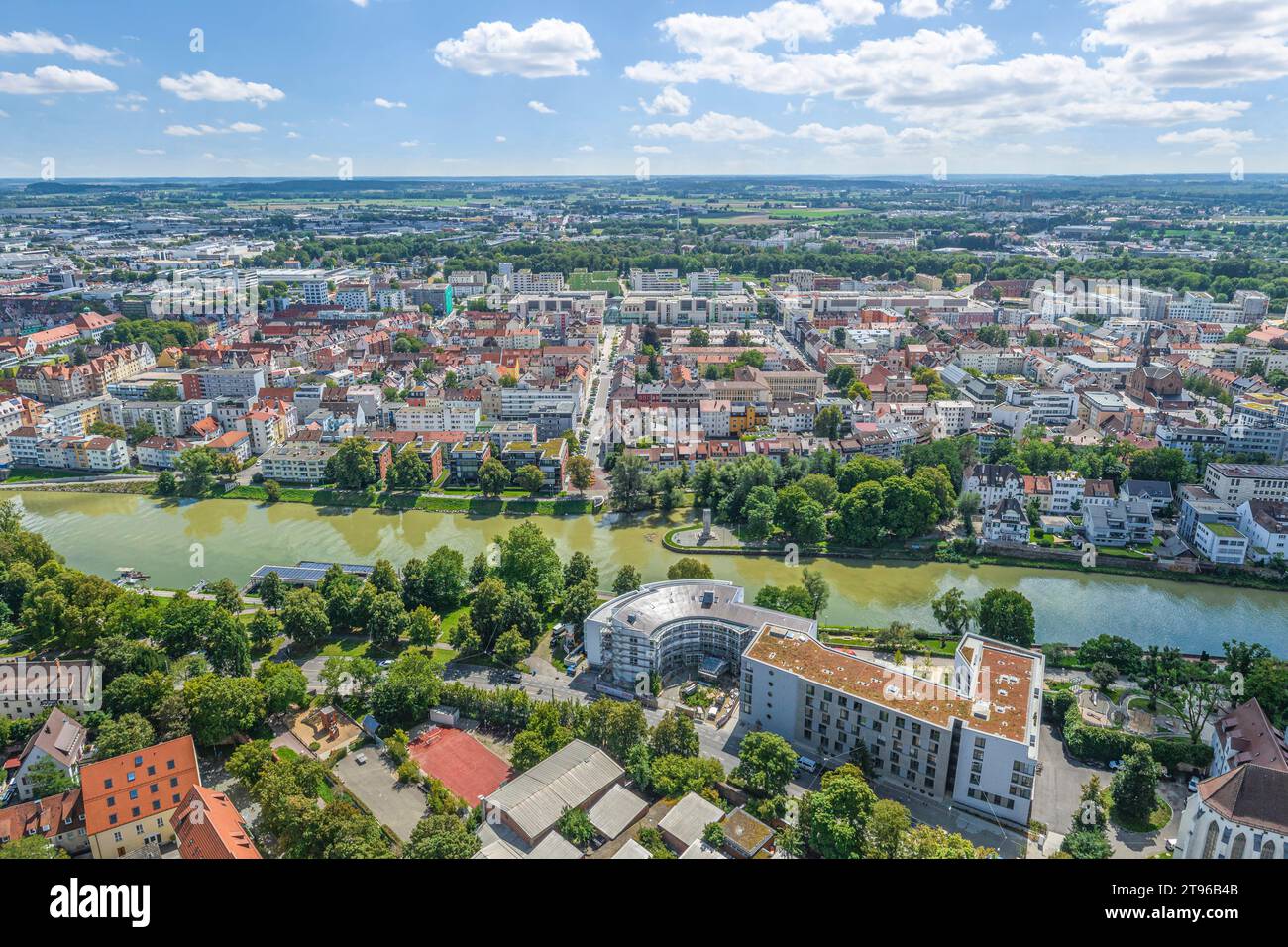 Ulma e Neu-Ulm, la città gemella sul Danubio con vista aerea Foto Stock