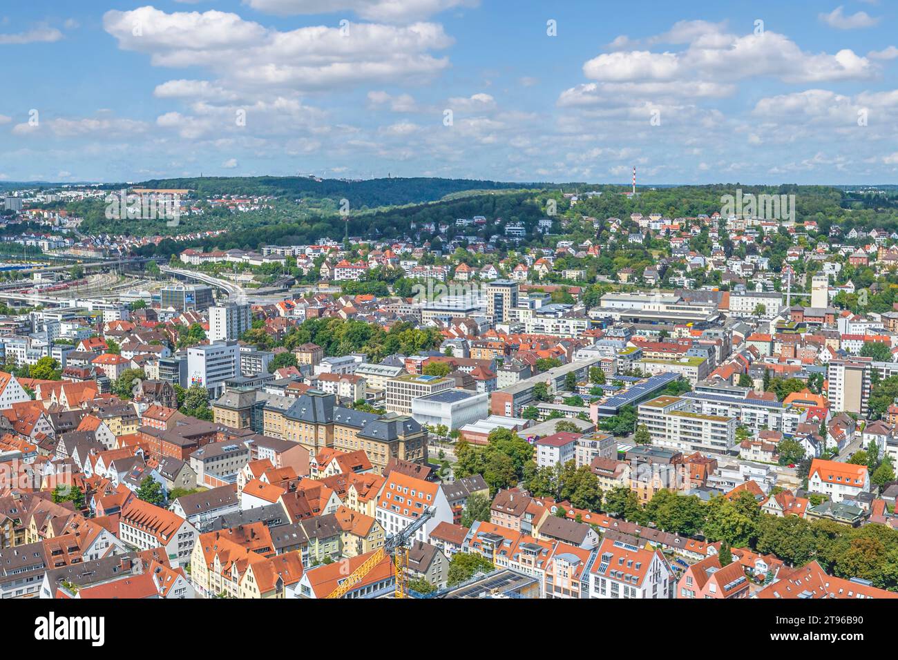 Ulma e Neu-Ulm, la città gemella sul Danubio con vista aerea Foto Stock