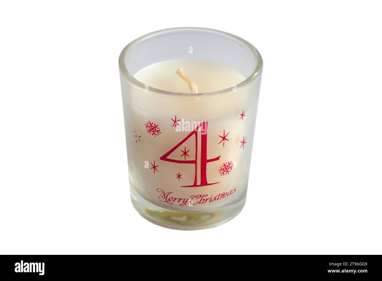 Candela votiva numero 4 quattro da 12 giorni di Natale candele votive incastonate isolate su sfondo bianco - buon Natale Foto Stock