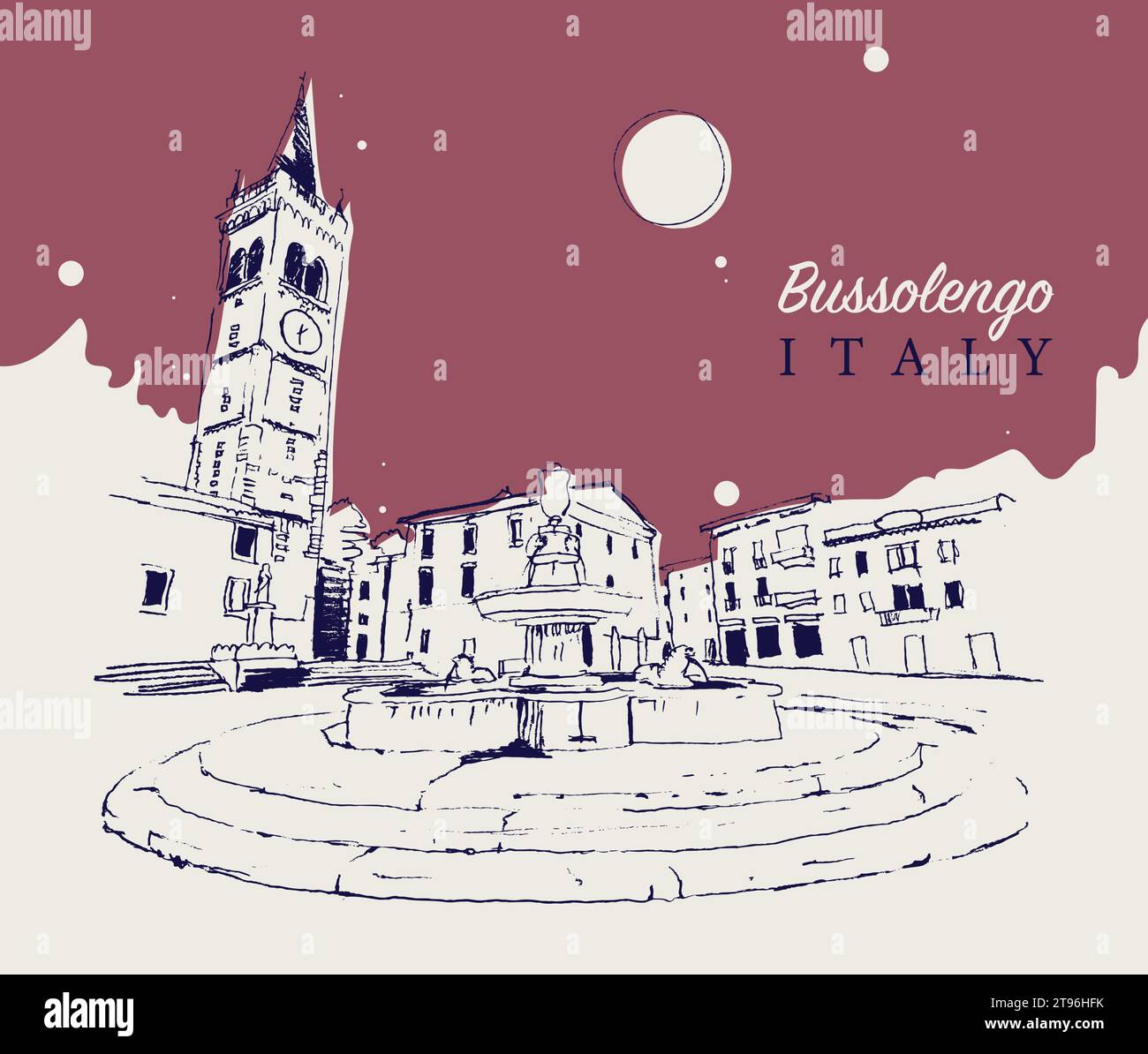 Illustrazione vettoriale di Bussolengo, città di Verona, provincia del Veneto, Italia. Illustrazione Vettoriale