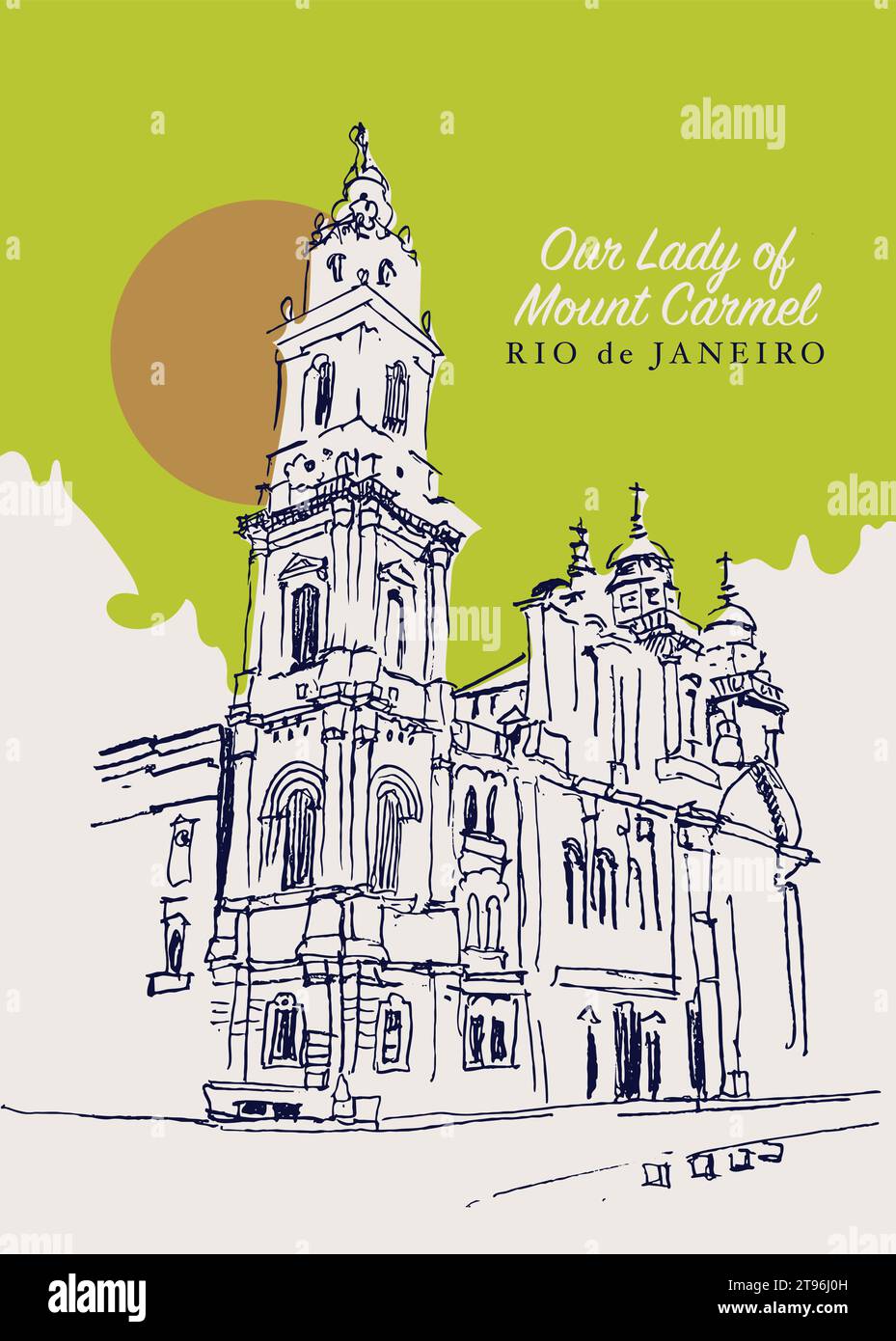 Disegno vettoriale disegnato a mano della cattedrale di nostra Signora del Monte Carmelo a Rio de Janeiro, Brasile. Illustrazione Vettoriale