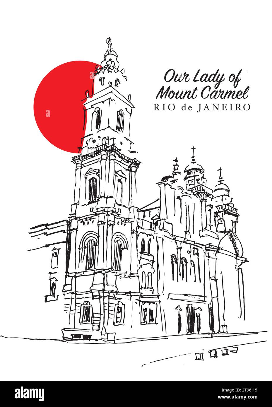 Disegno vettoriale disegnato a mano della cattedrale di nostra Signora del Monte Carmelo a Rio de Janeiro, Brasile. Illustrazione Vettoriale