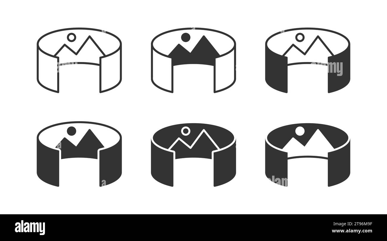 Set di icone Panoramic 360. Immagine panoramica. Illustrazione vettoriale Illustrazione Vettoriale