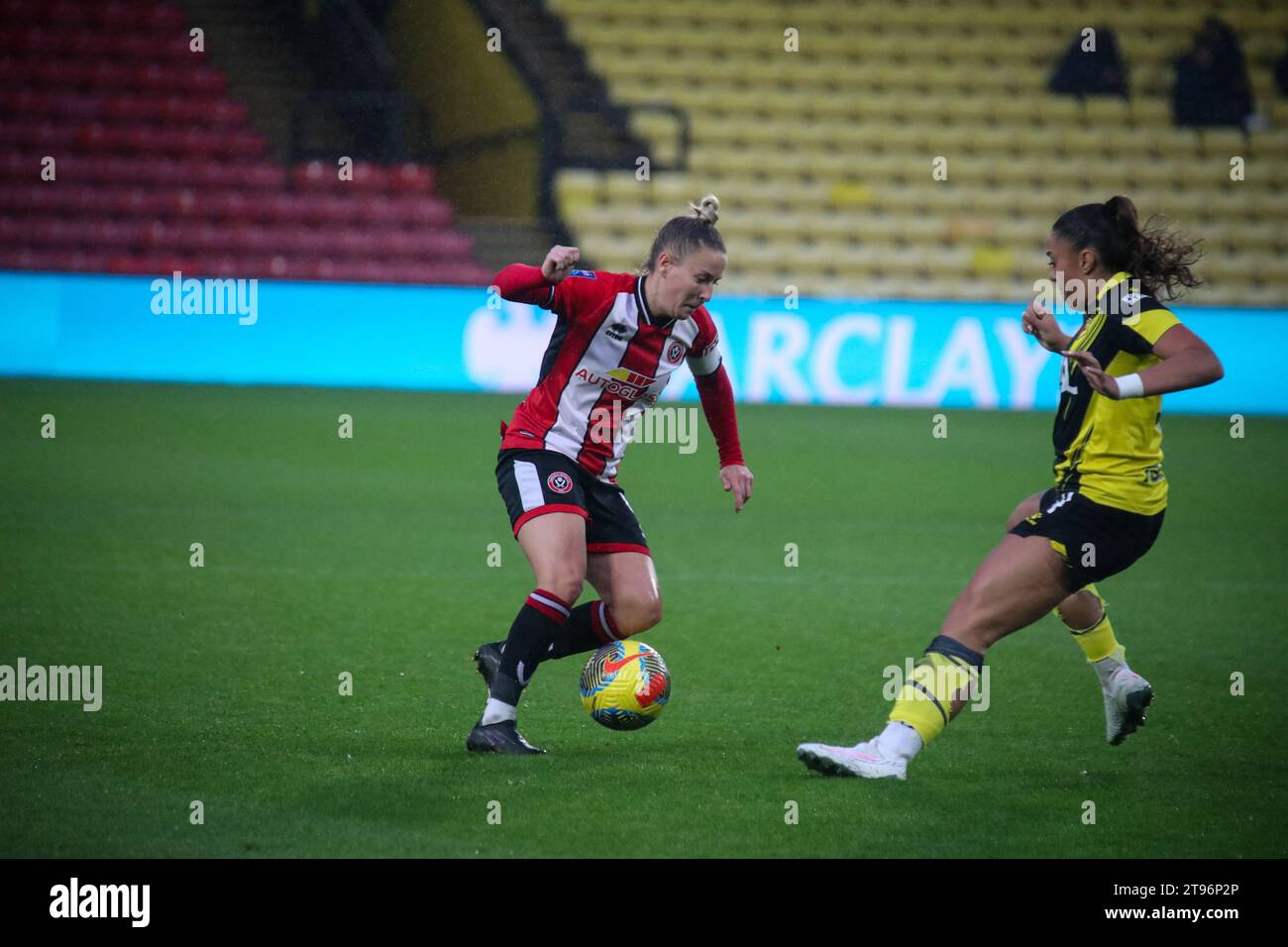 Watford, Inghilterra, 19 novembre 2023 Sheffield United Winger in azione durante la partita del Barclays fa Womens Championship tra Watford e Sheffield United a Vicarage Road a Watford, Inghilterra (Will Hope / SPP) Foto Stock