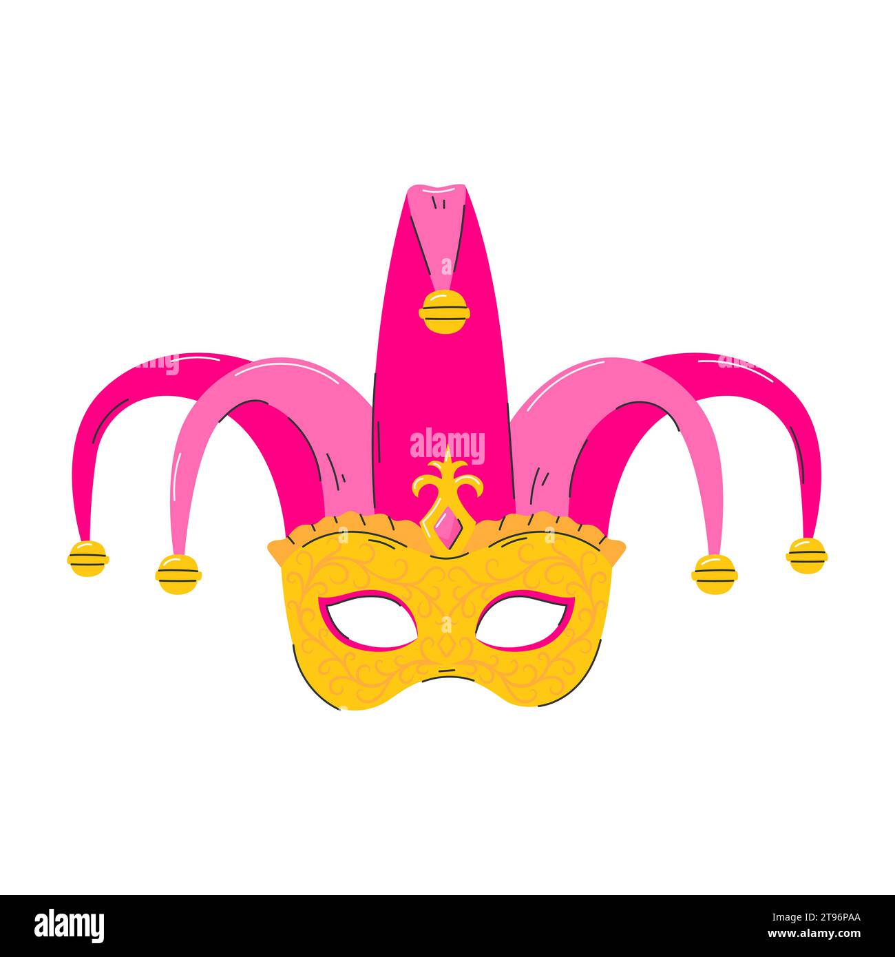 Maschera facciale veneziana per una festa. Un elemento di un costume da carnevale. Simbolo del Mardi Gras, carnevale brasiliano e veneziano. Fleur de lis. Decorativo piatto Illustrazione Vettoriale