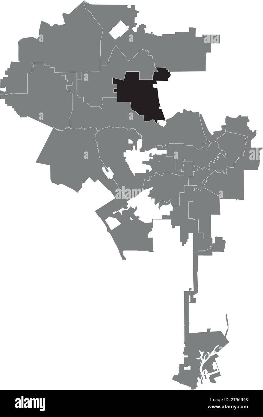 Mappa del secondo DISTRETTO, IL CONSIGLIO CITTADINO DI LOS ANGELES Illustrazione Vettoriale