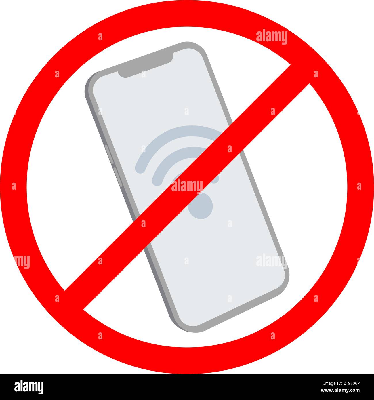 Icona senza wi-fi sullo smartphone. Simbolo del segnale wi-fi del telefono cellulare barrato. Segnale di connessione Internet errato Illustrazione Vettoriale