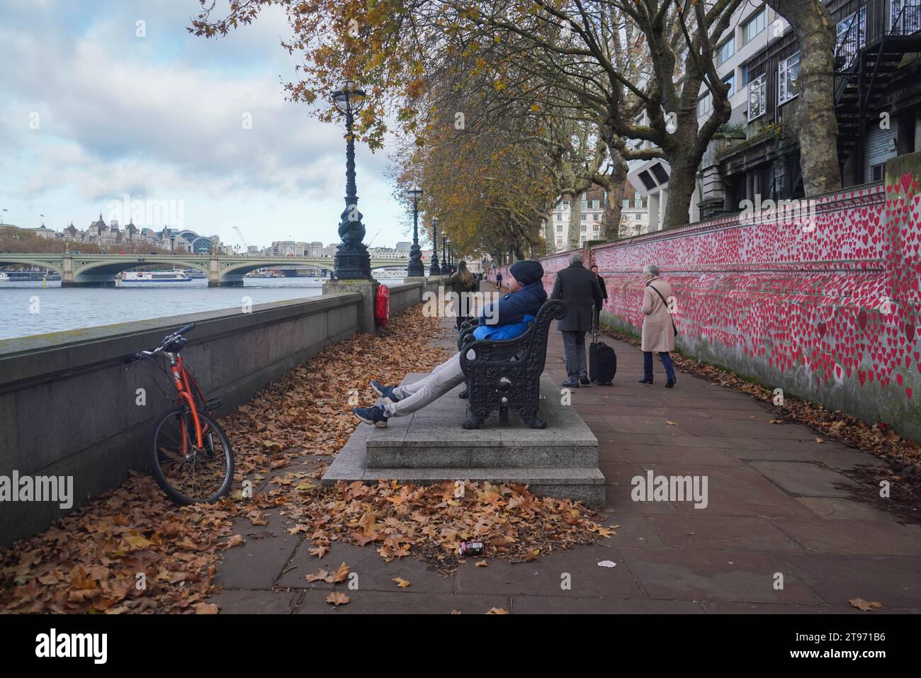 Londra, Regno Unito. 23 novembre 2023. Painted Heart presso il National Covid Memorial Wall per le famiglie barbate della pandemia di coronavirus. Il governo è stato criticato dall' inchiesta sulla covid per aver preso decisioni e non essere stato bloccato in precedenza . Crediti: amer ghazzal/Alamy Live News Foto Stock